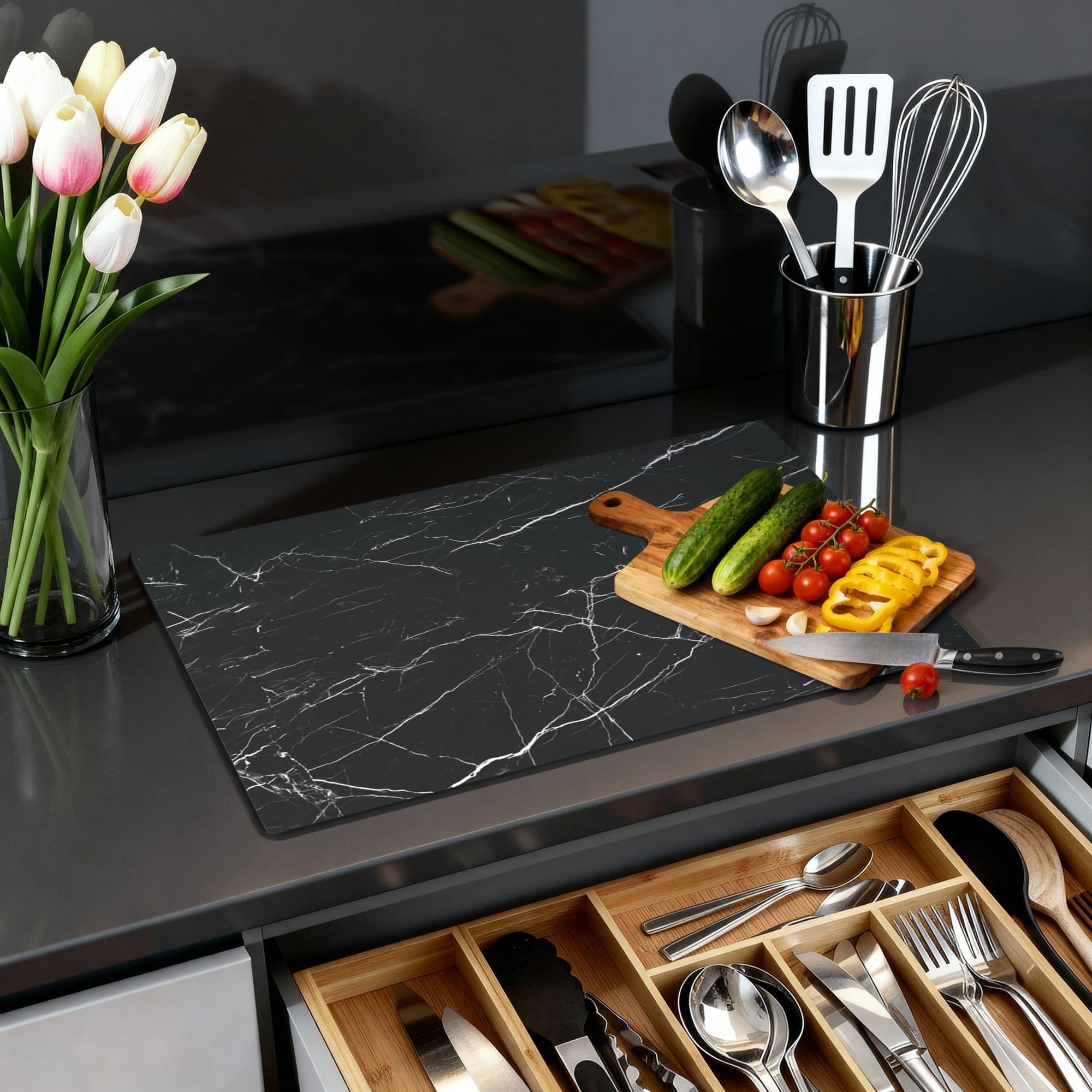 Obsidian Marble Inductiebeschermer, sfeer detail