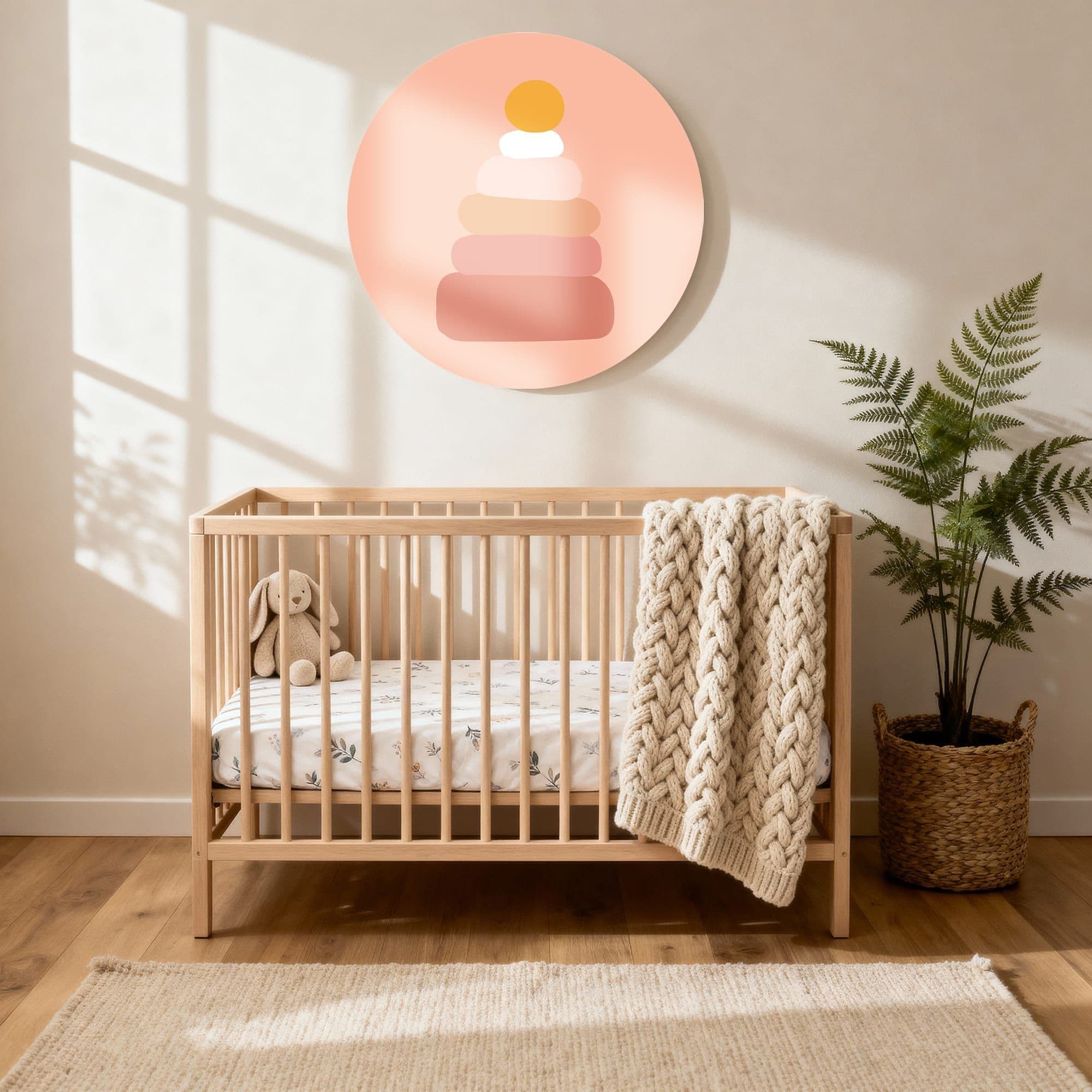 Terracotta Stack Sunset Muurcirkel, sfeer kinderkamer met ledikant