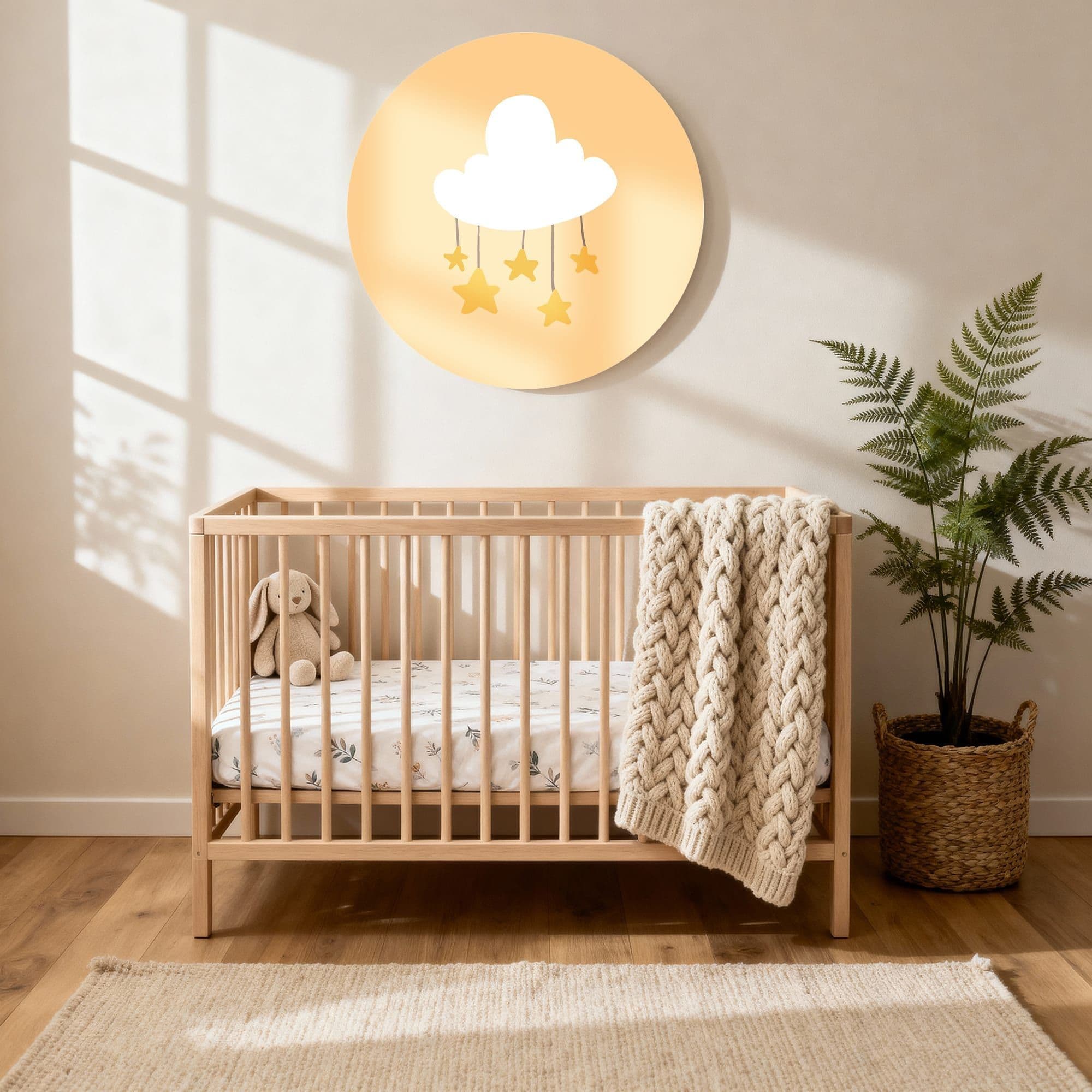 Sterrenwolk Amber Muurcirkel, sfeer kinderkamer met ledikant