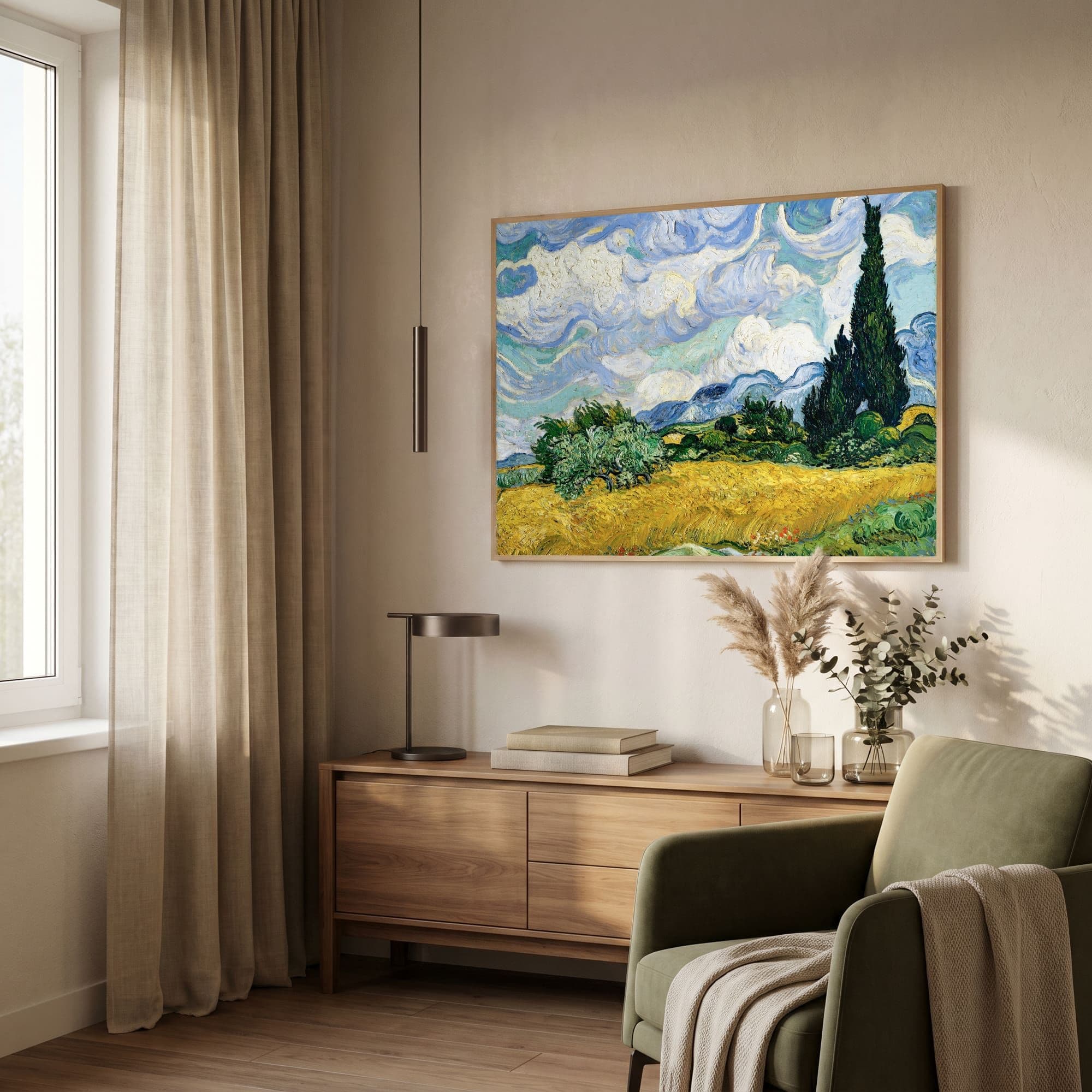 Korenveld met cipressen - Vincent van Gogh, sfeer woonkamer