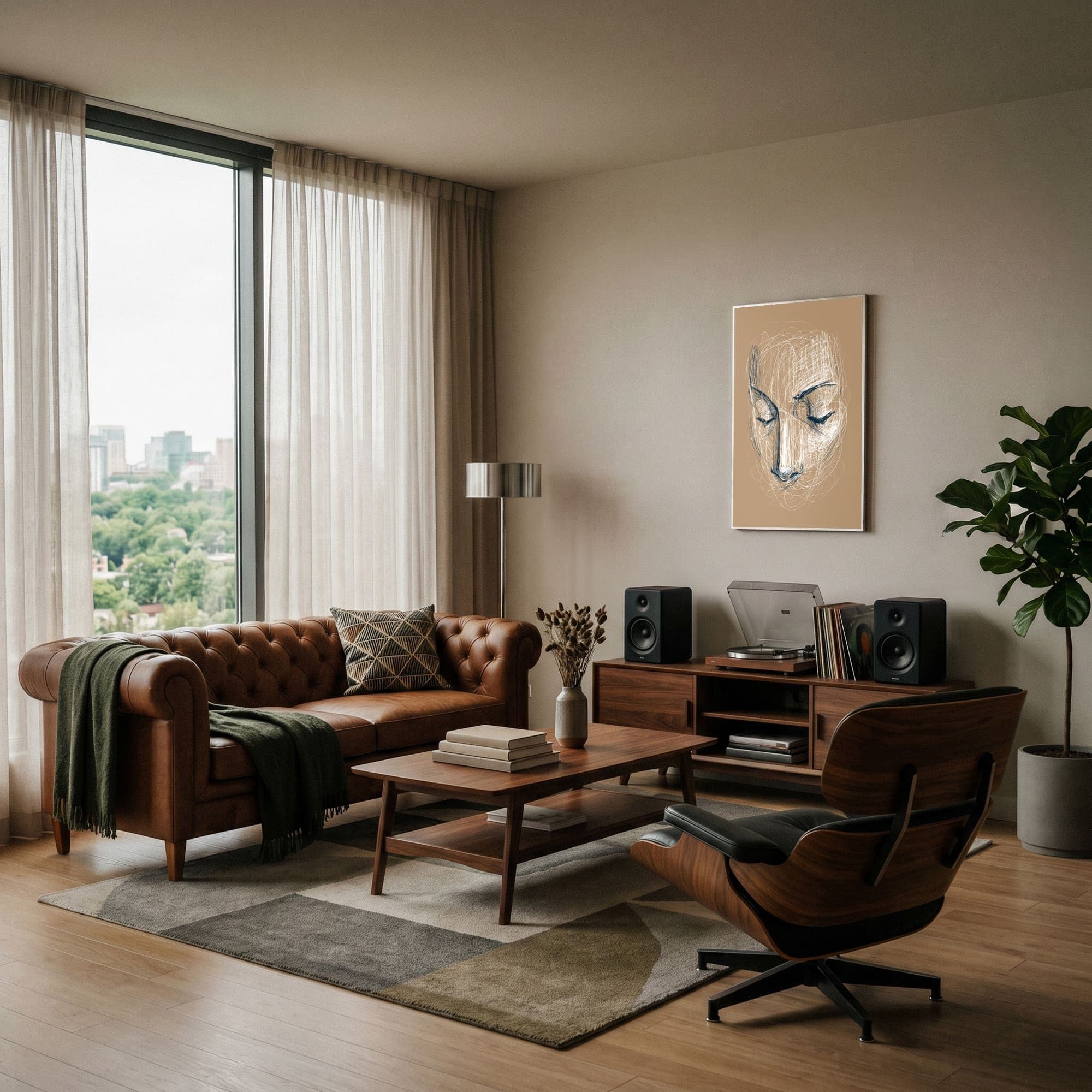 Serene Gezicht Schets, sfeer woonkamer