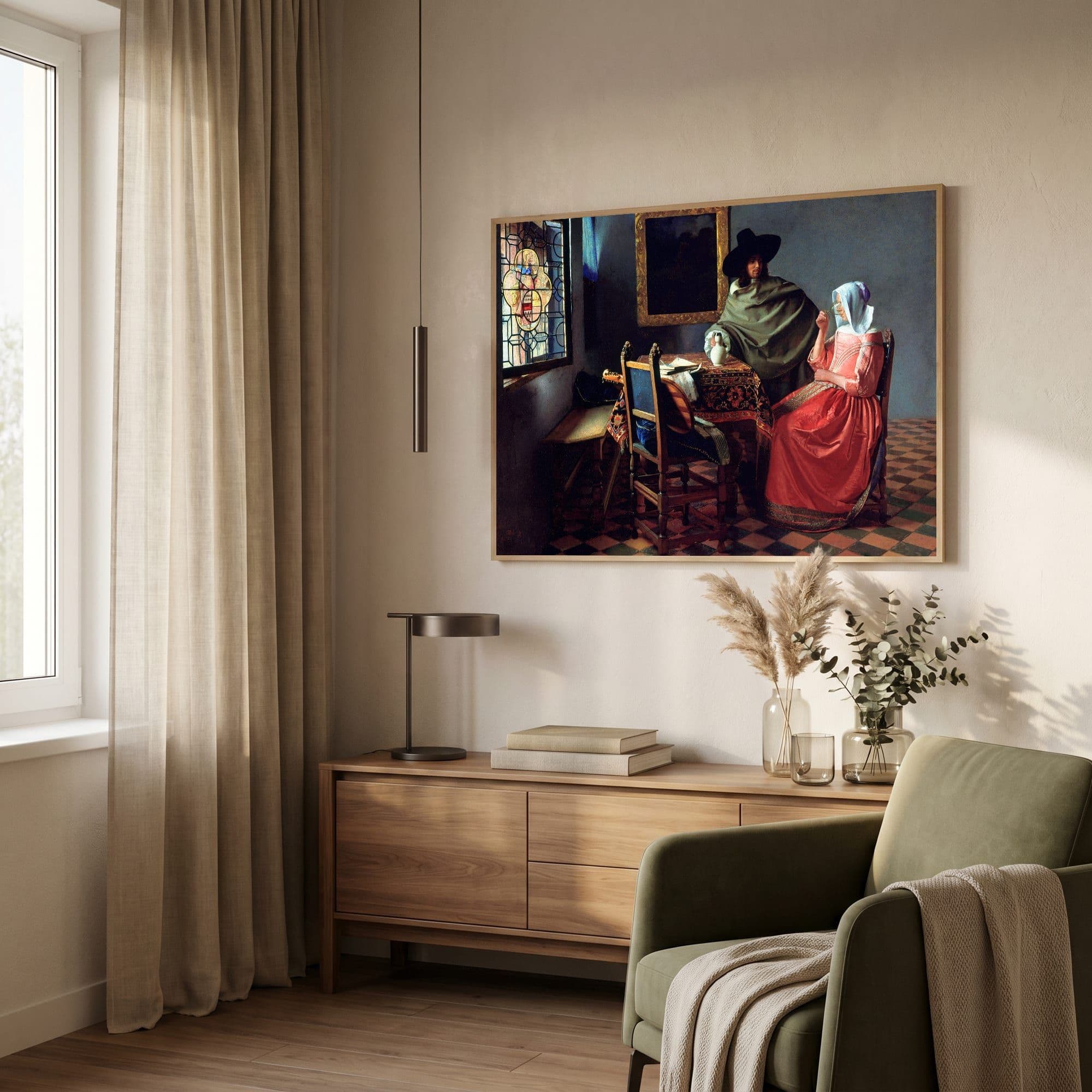 Het glas wijn - Johannes Vermeer, sfeer woonkamer