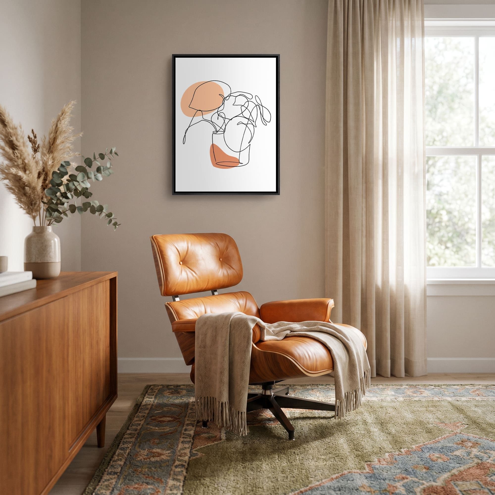 Botanical Line Art Canvas schilderij, sfeer woonkamer