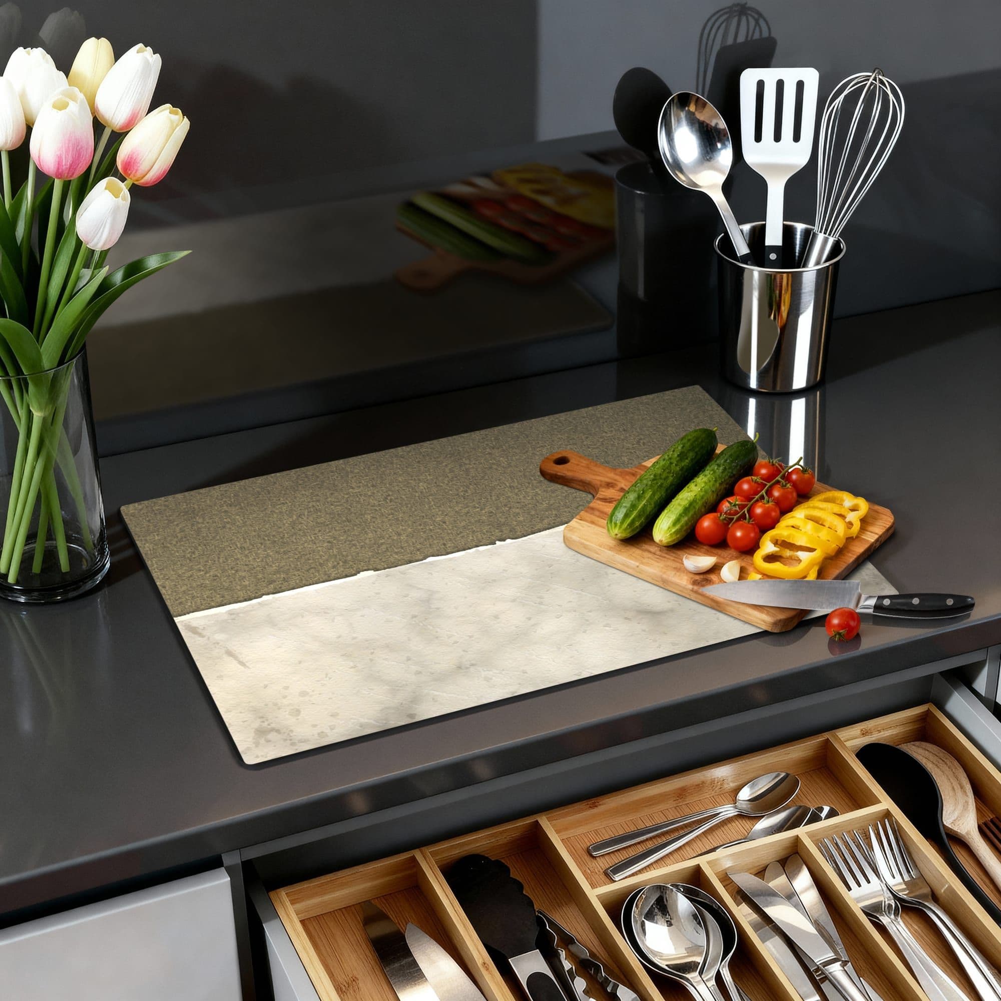 Concrete Linen Duo Inductiebeschermer, sfeer detail