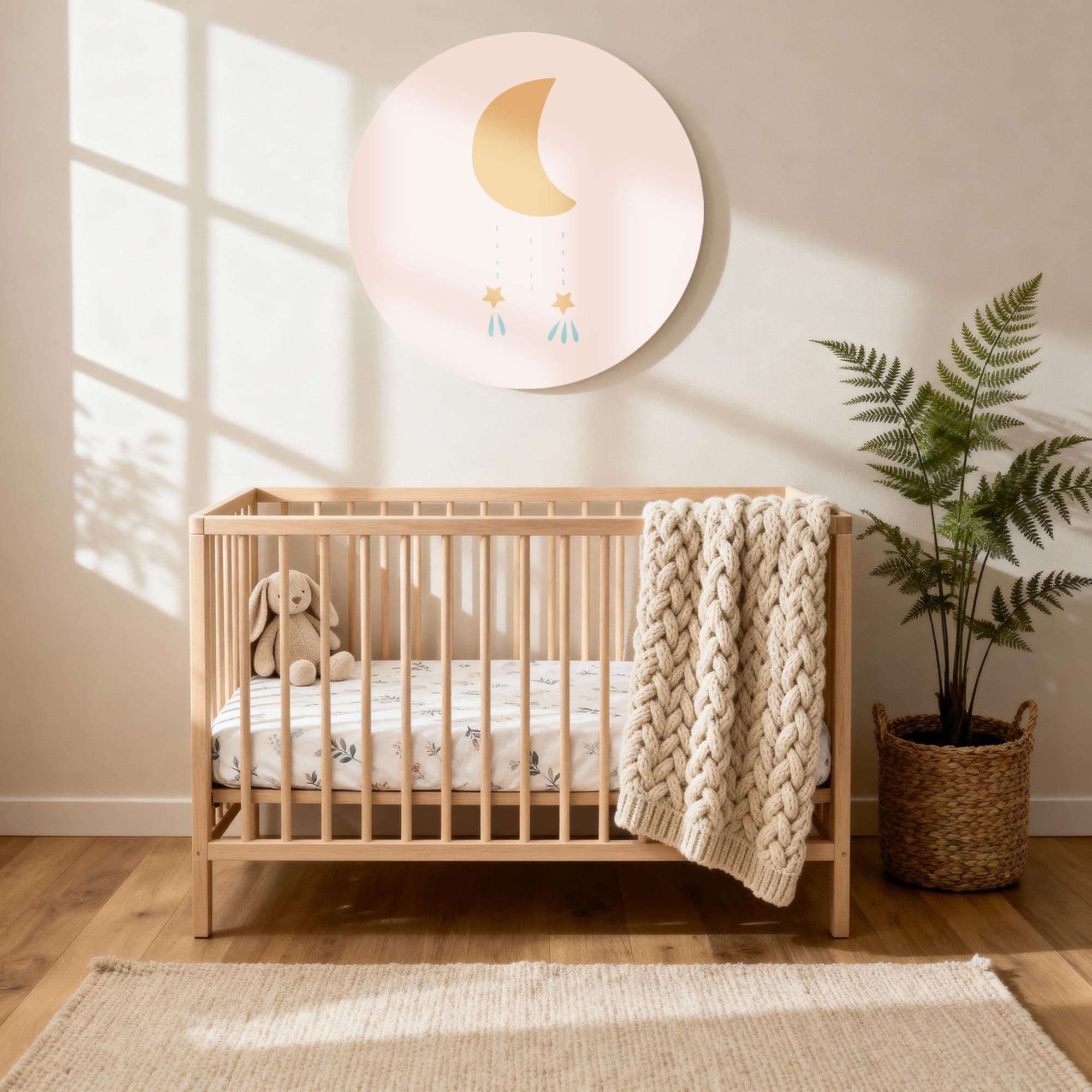 Boho Maan Dromenvanger Muurcirkel, sfeer kinderkamer met ledikant