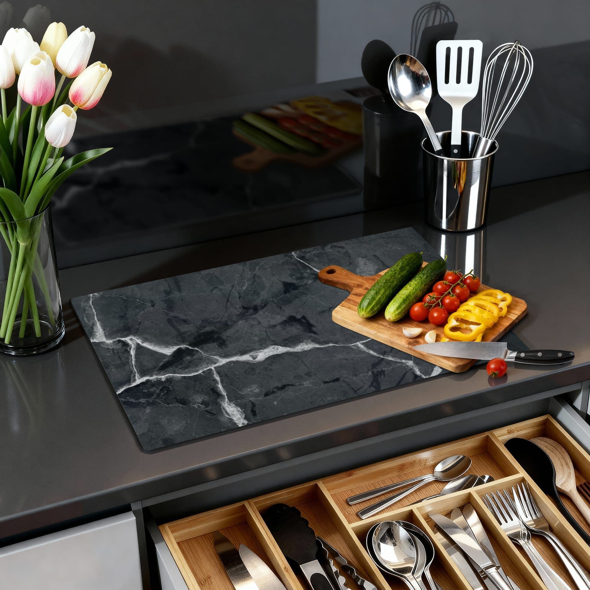 Black Marble Inductiebeschermer, sfeer detail