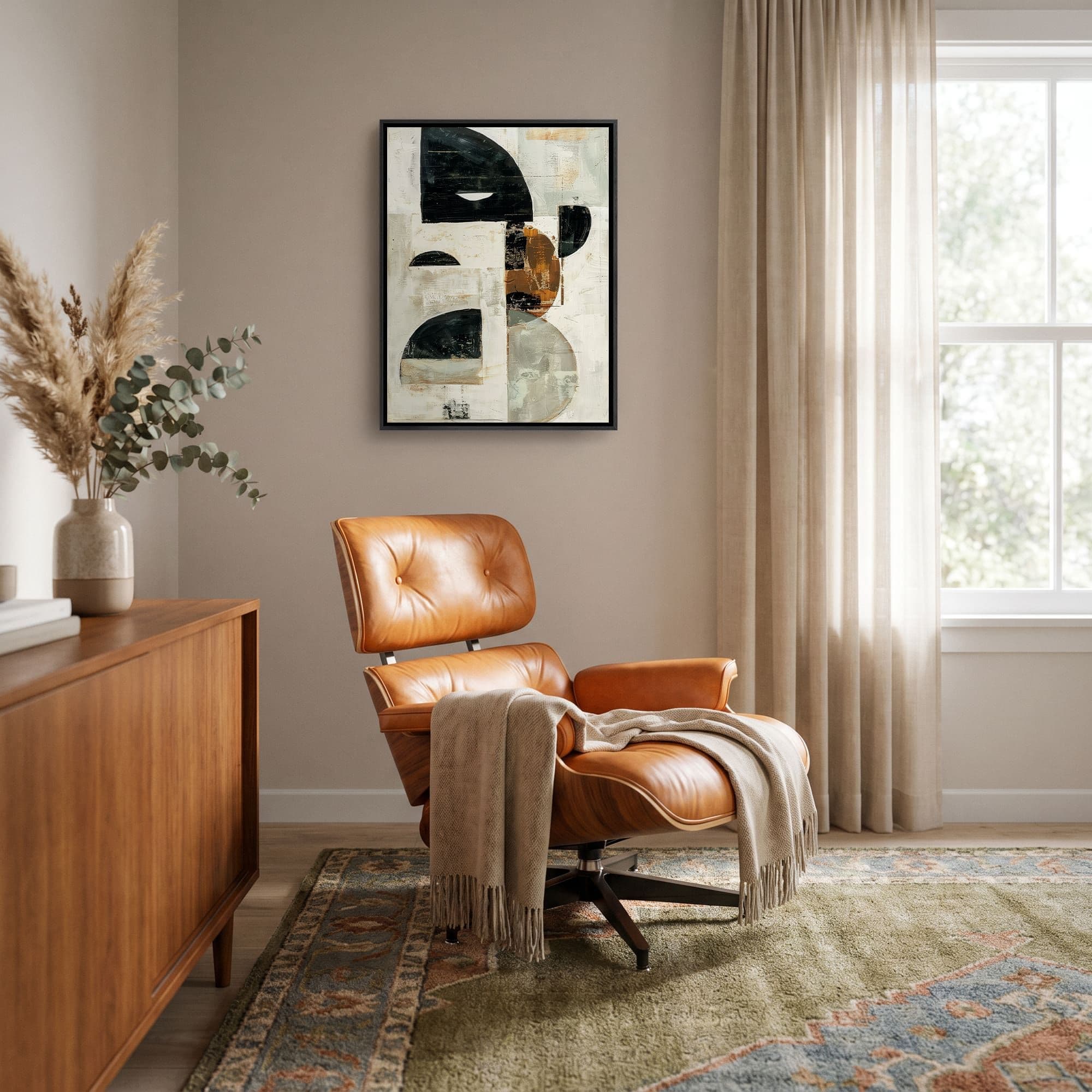 Abstract Eclipse Gold Canvas schilderij, sfeer woonkamer