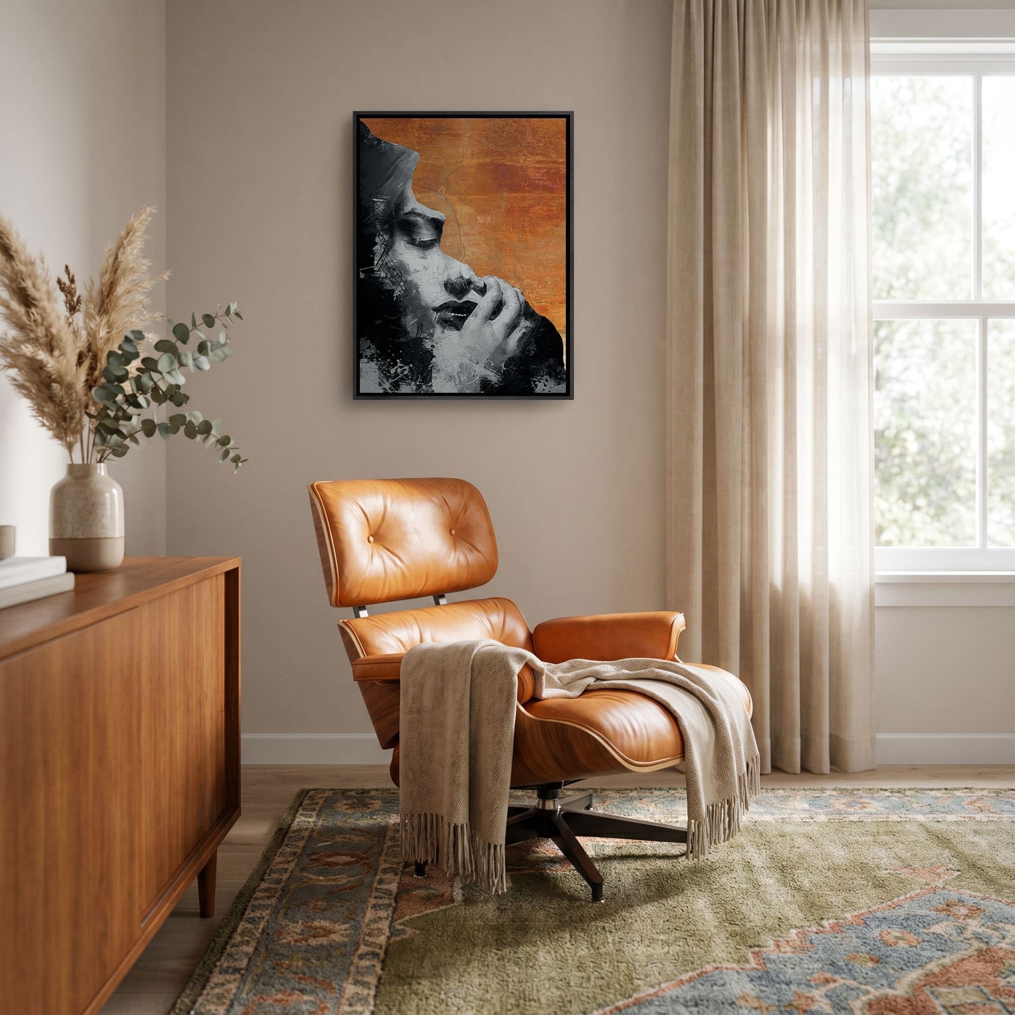 Silent Rust Portrait Canvas schilderij, sfeer woonkamer