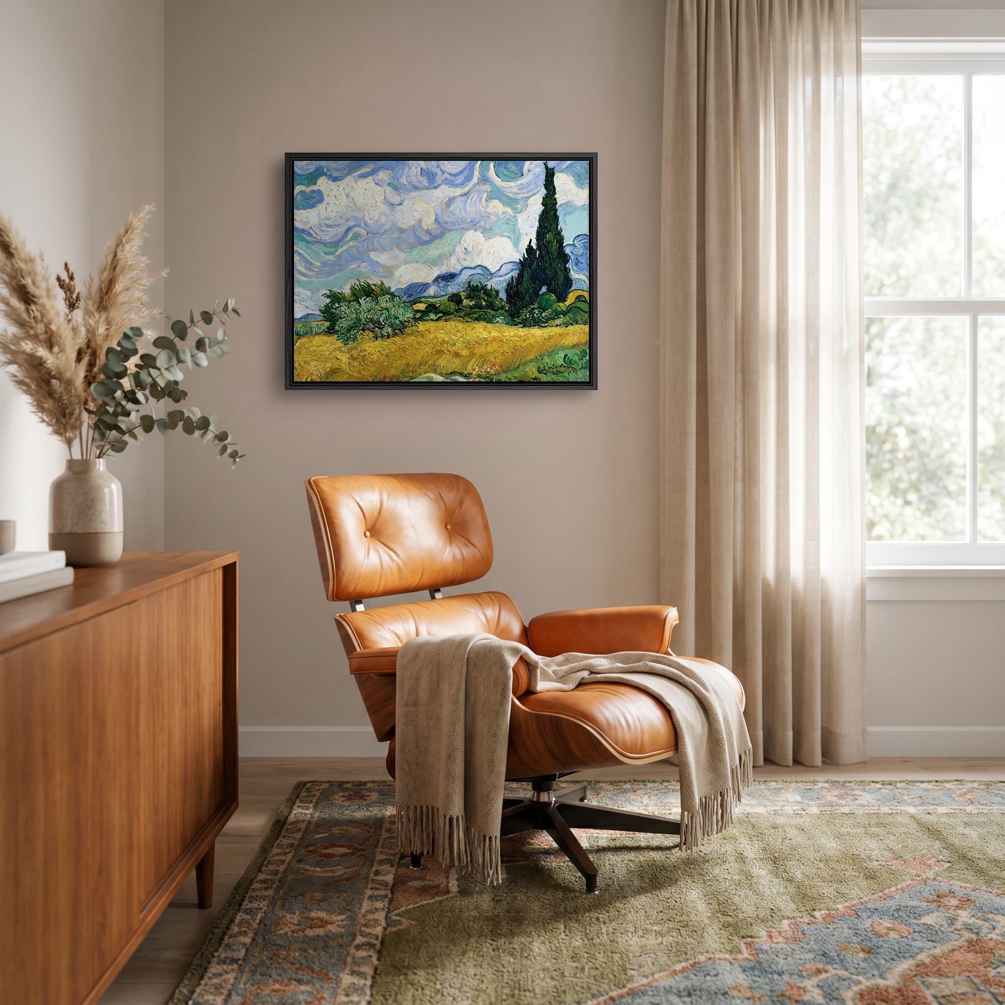 Korenveld met cipressen - Vincent van Gogh Canvas schilderij, sfeer woonkamer