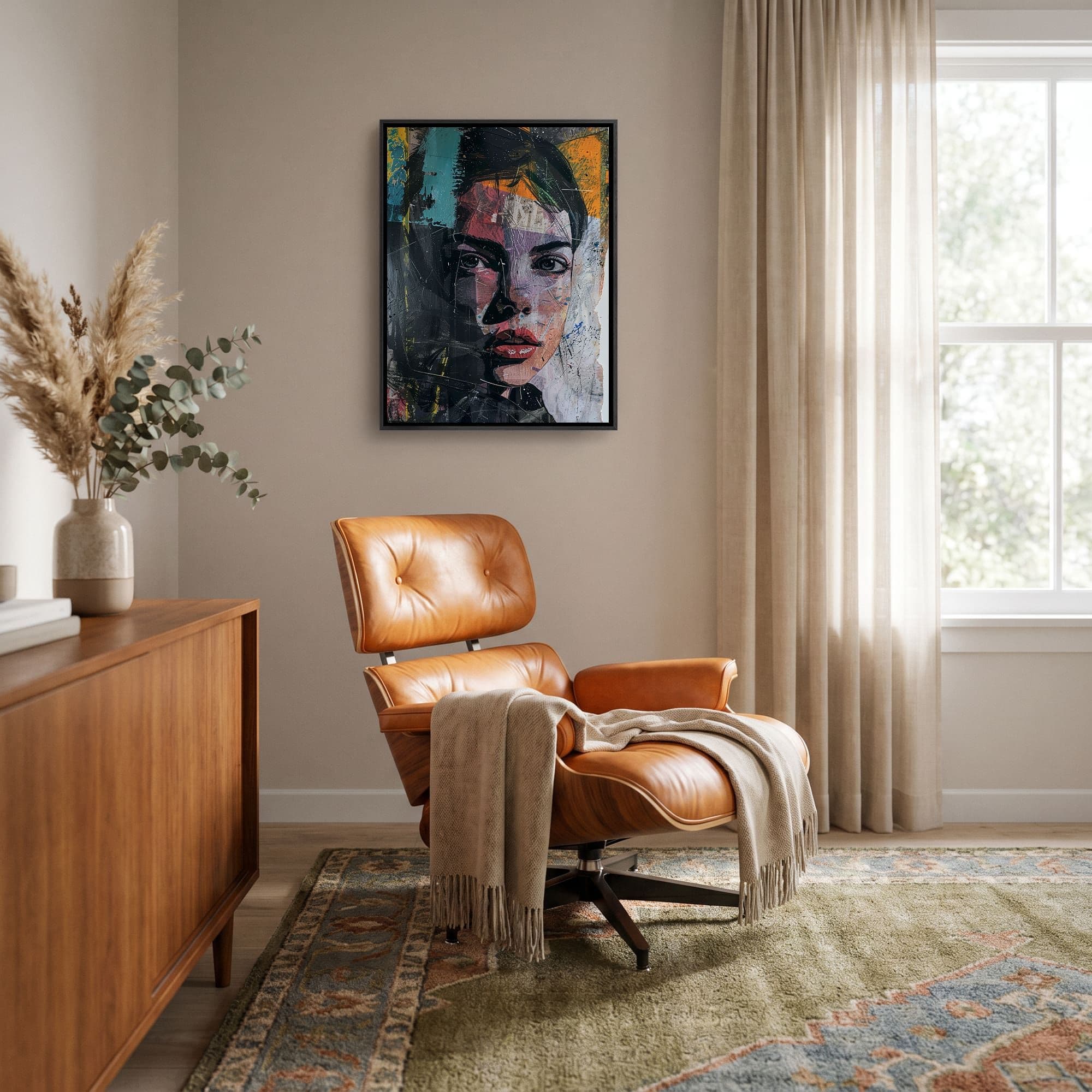 Urban Portrait Collage Canvas schilderij, sfeer woonkamer