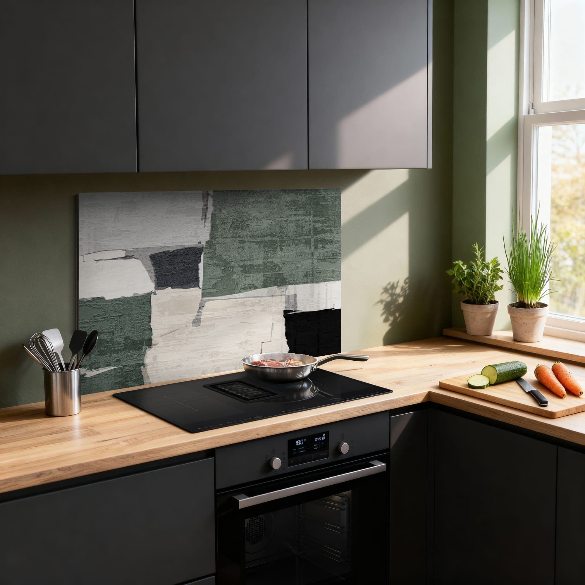 Concrete Block Green Spatscherm, sfeer modern