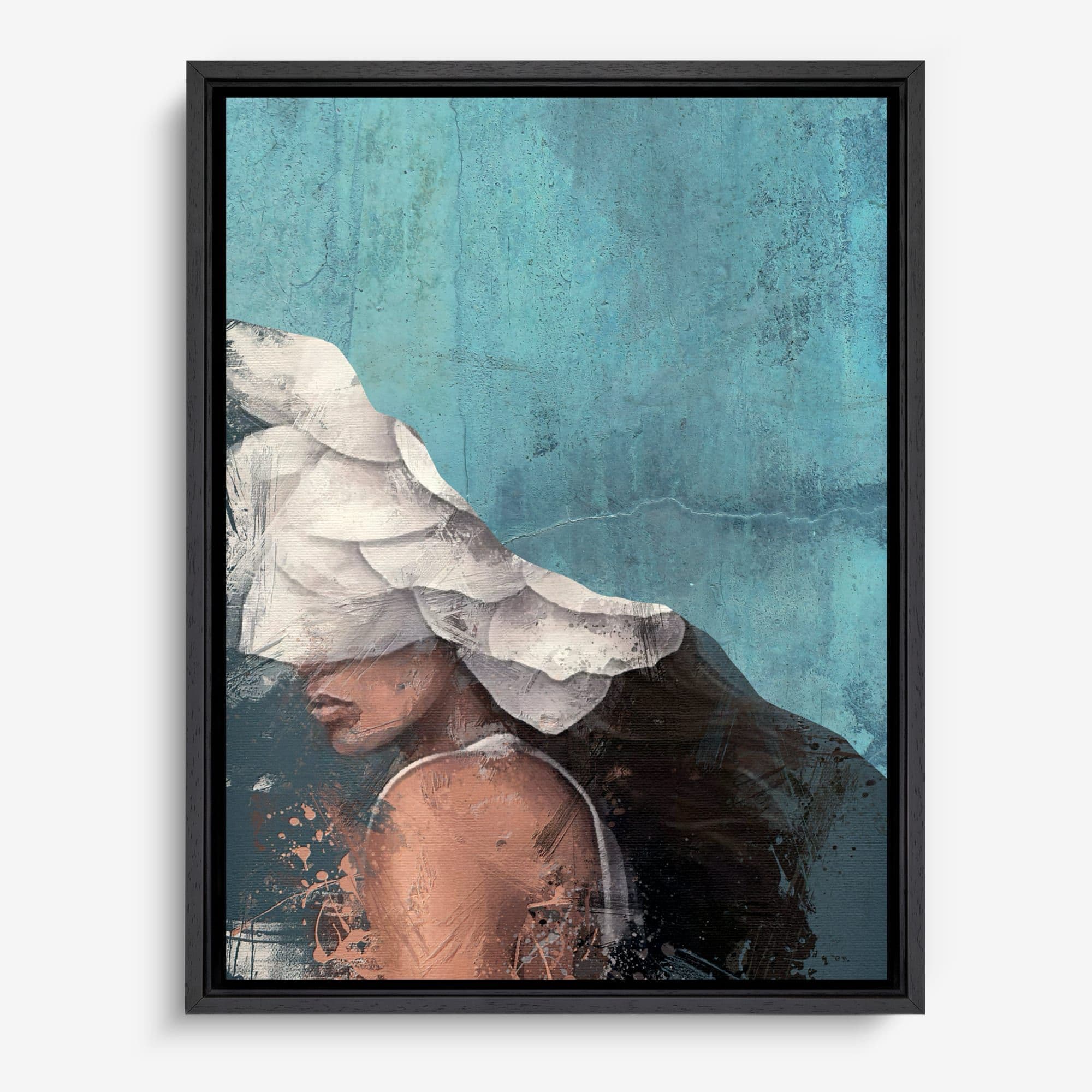 Turquoise Bloem Portret Canvas schilderij