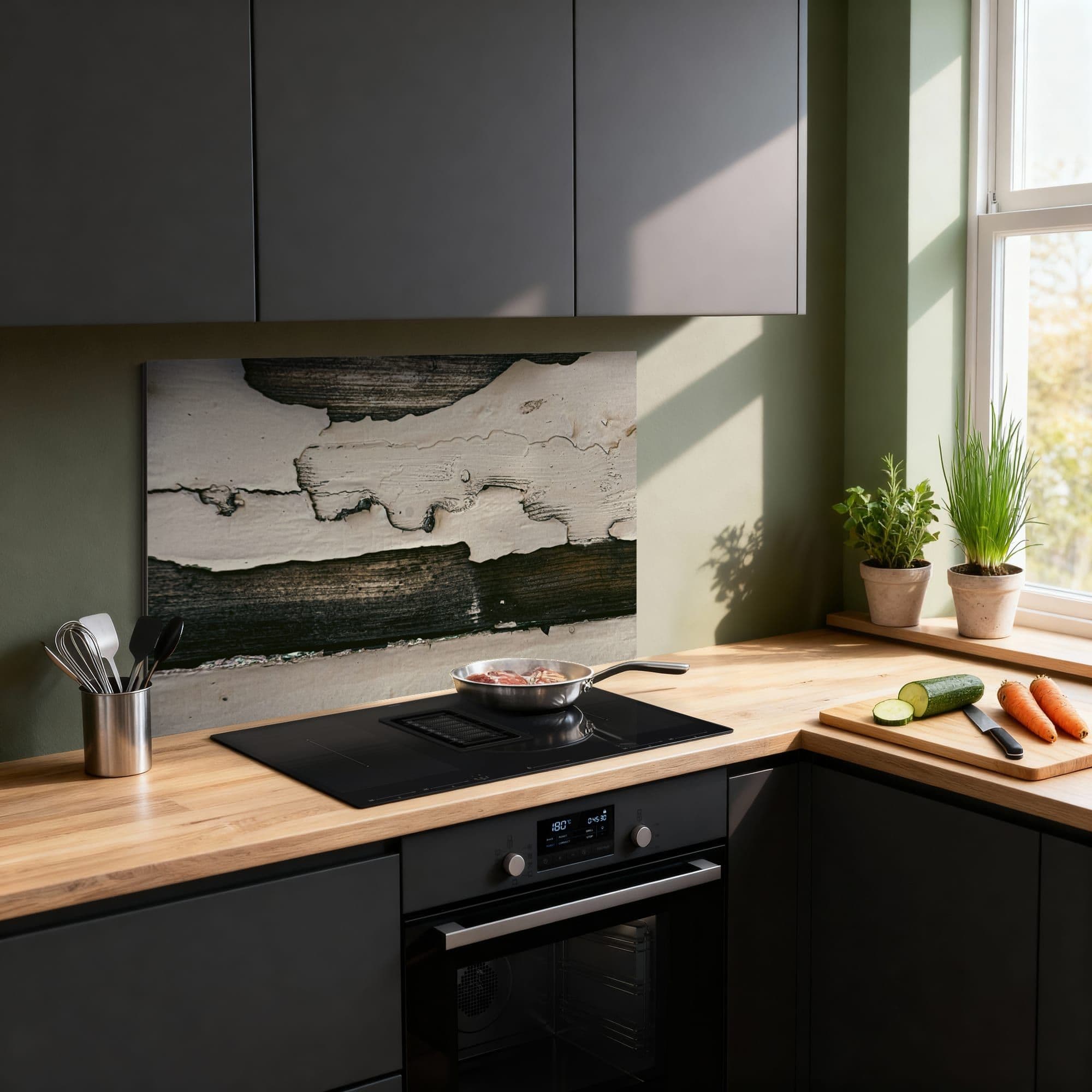 Weathered Wood Charcoal Spatscherm, sfeer modern