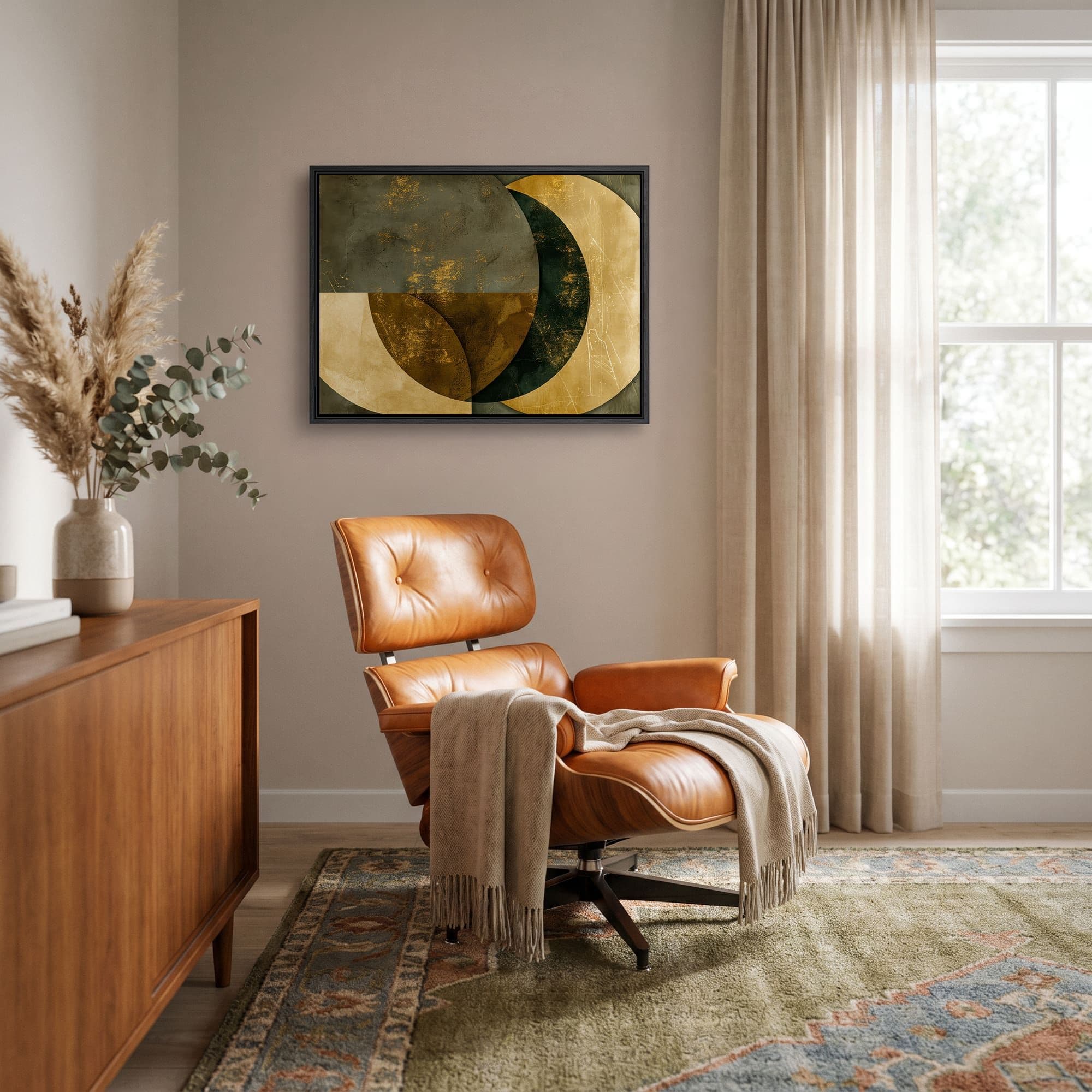 Golden Eclipse Luxe Canvas schilderij, sfeer woonkamer