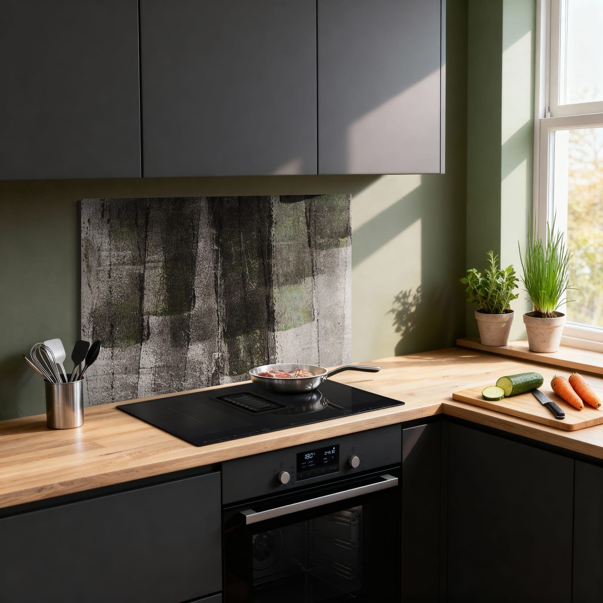 Concrete Moss Panel Spatscherm, sfeer modern