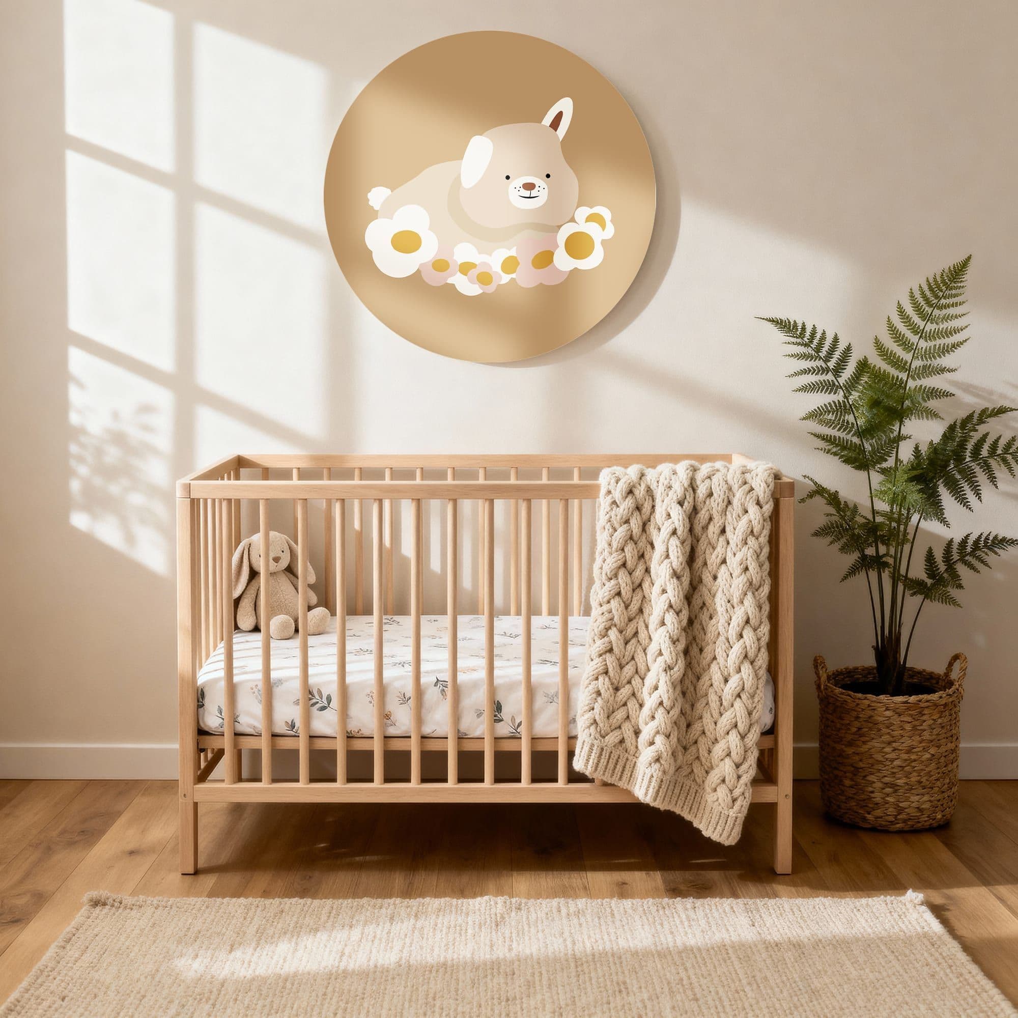 Bunny Bloom Muurcirkel, sfeer kinderkamer met ledikant