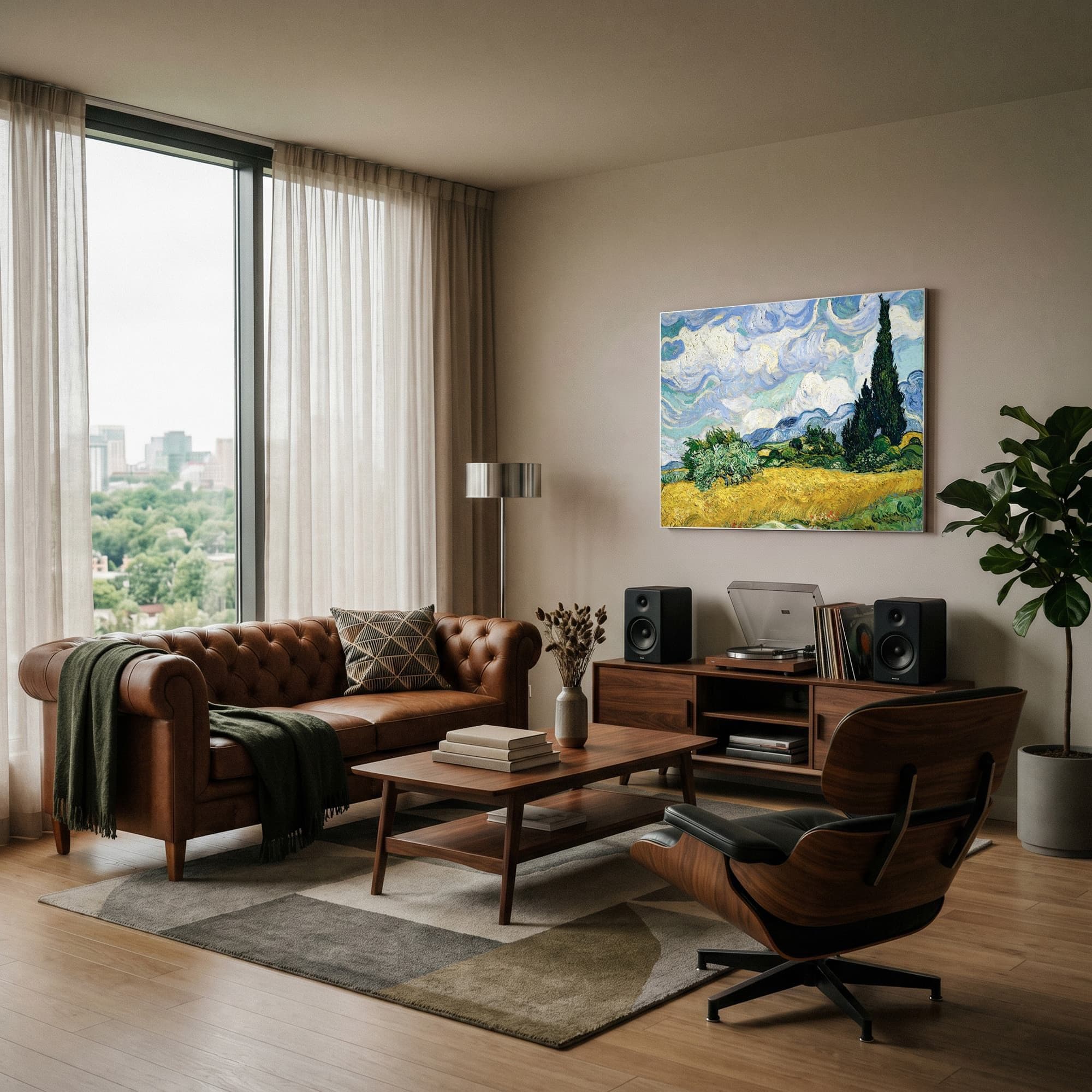 Korenveld met cipressen - Vincent van Gogh, sfeer woonkamer