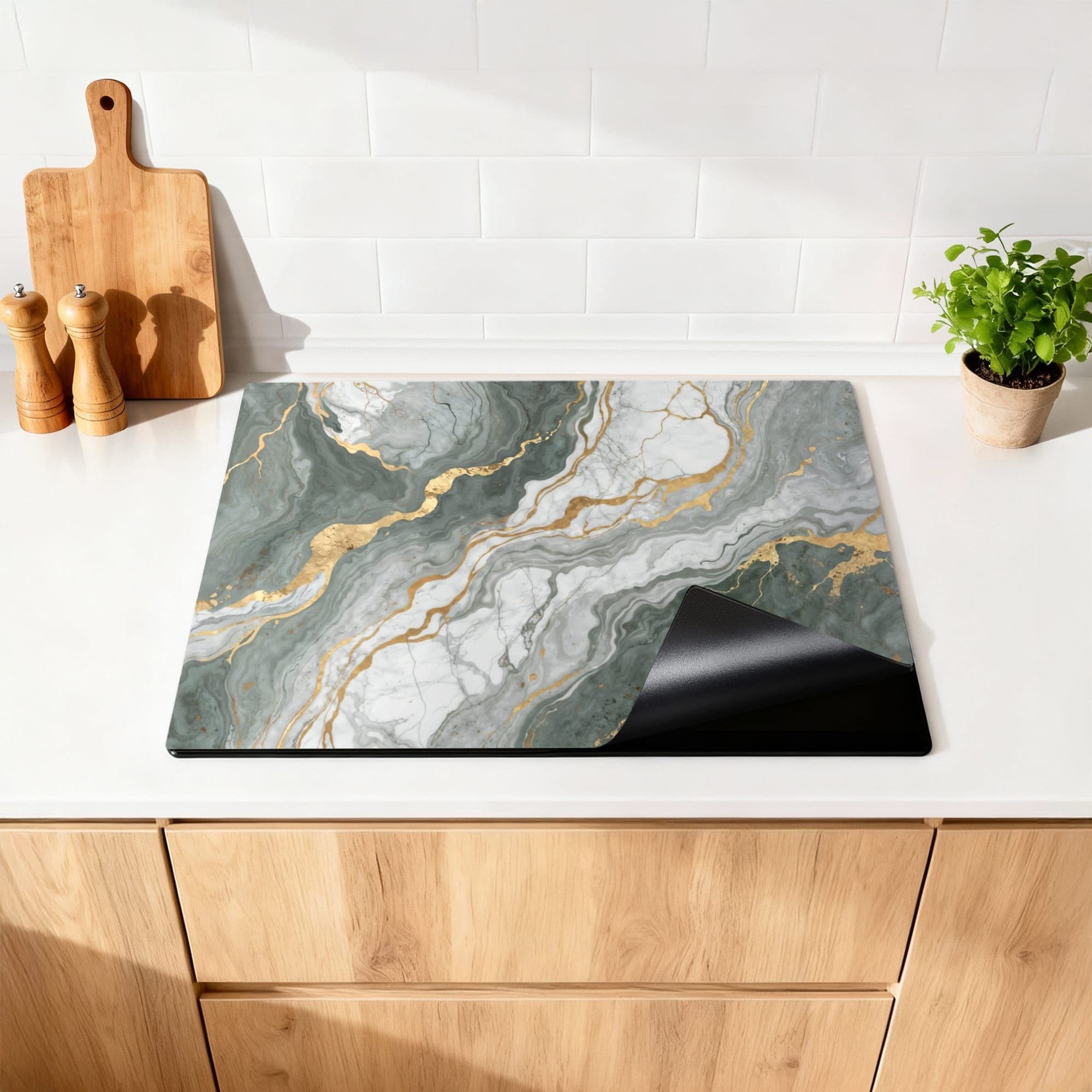 Luxurious Marble Green Inductiebeschermer, productfoto 1