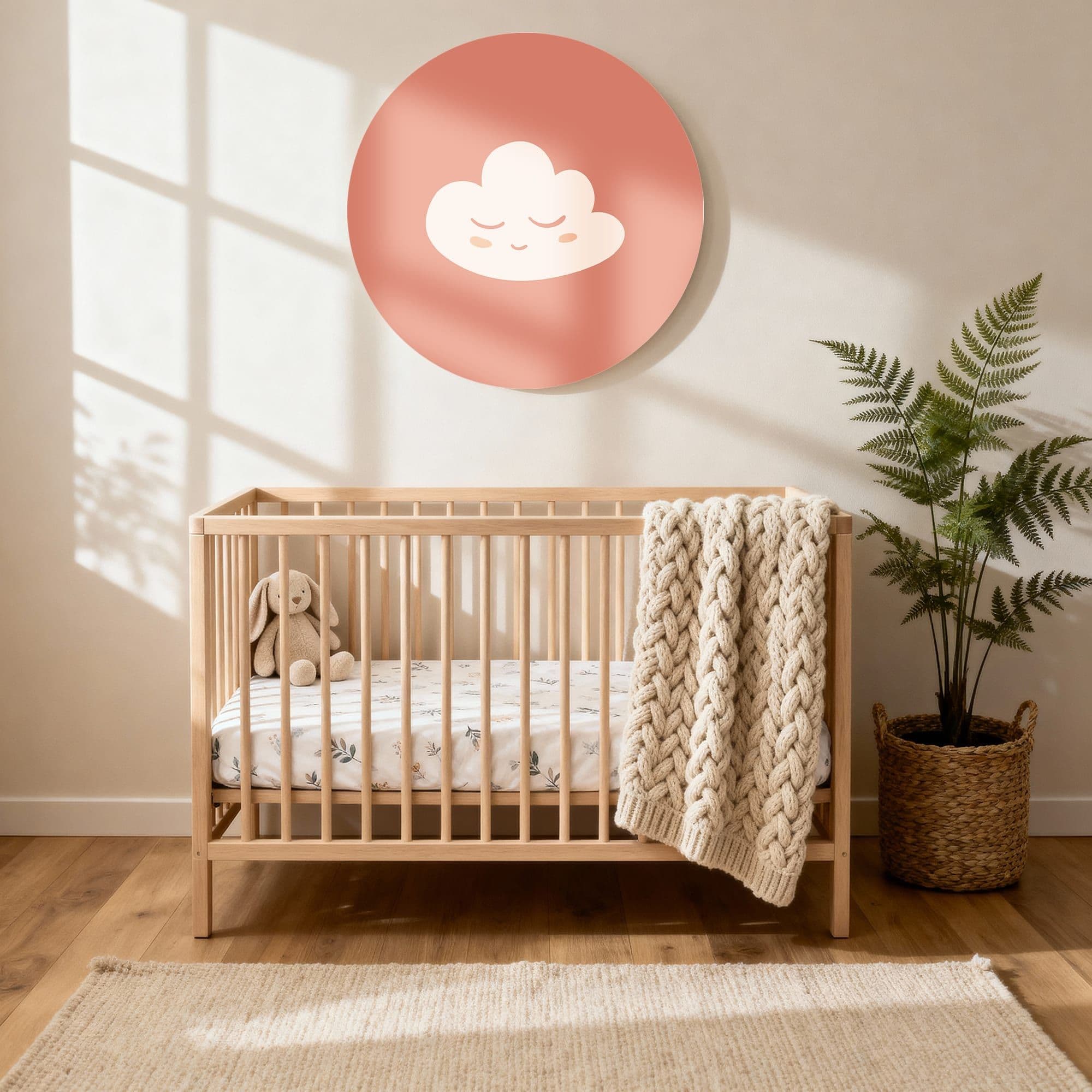 Dromerig Wolkje Muurcirkel, sfeer kinderkamer met ledikant