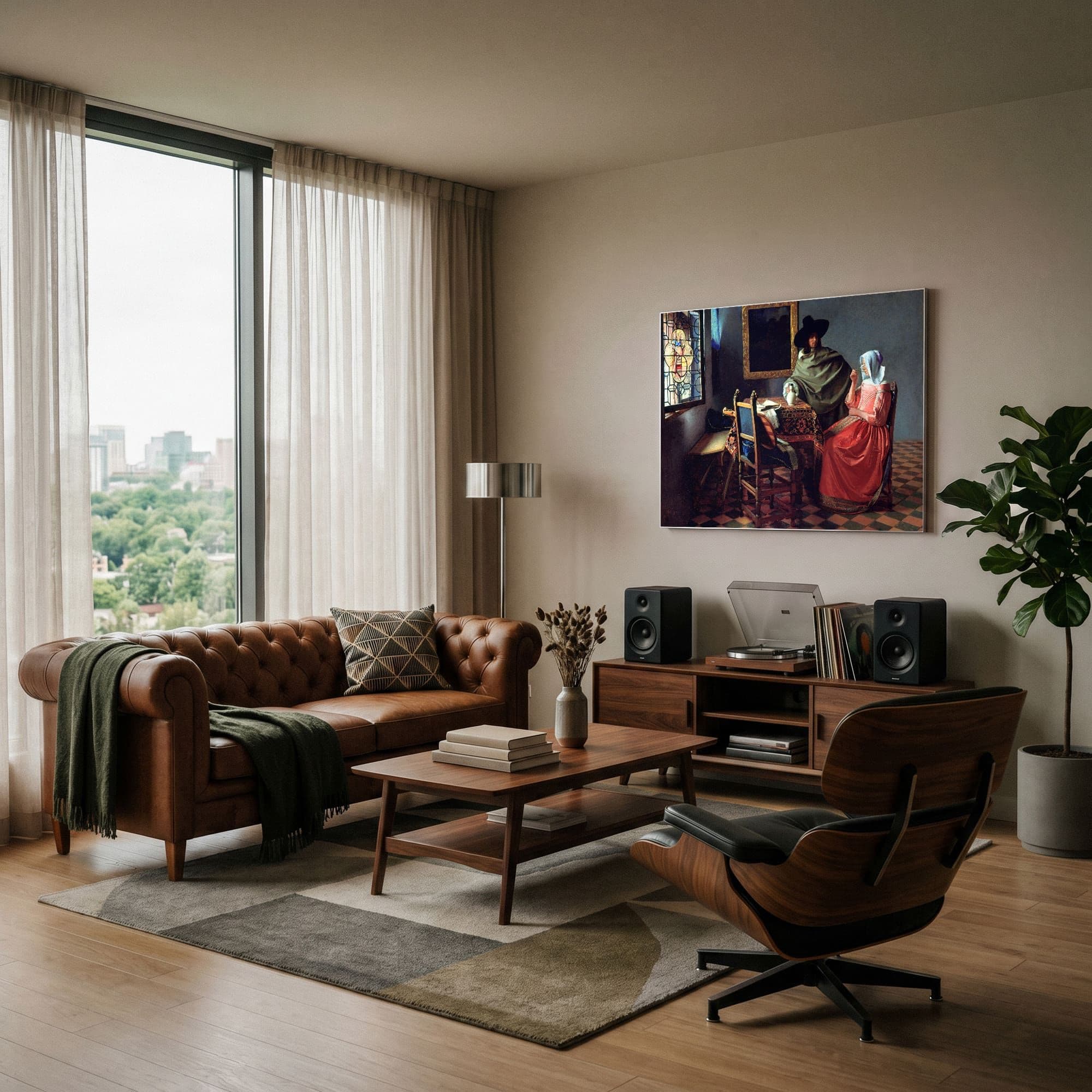 Het glas wijn - Johannes Vermeer, sfeer woonkamer