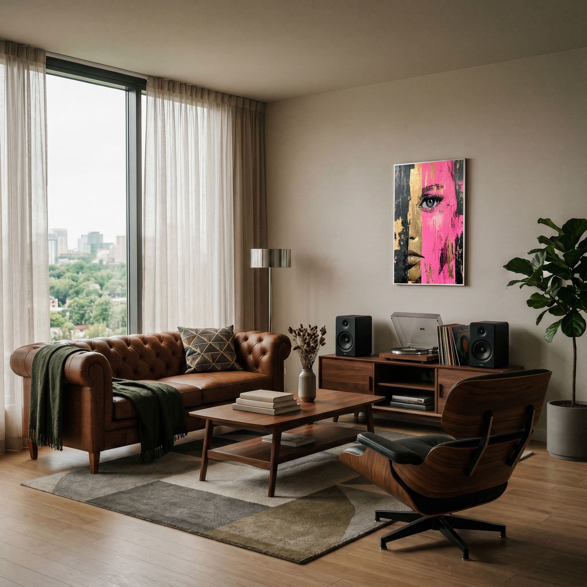 Pink Gold Portrait, sfeer woonkamer