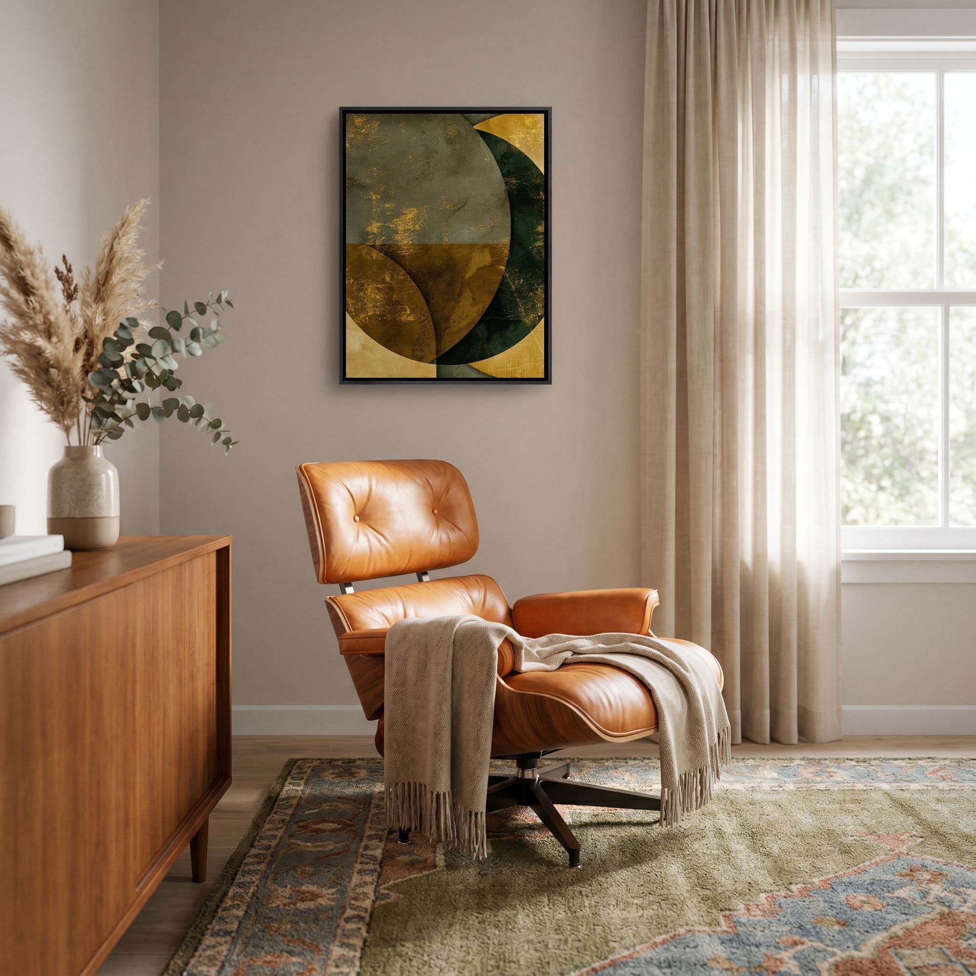 Golden Eclipse Luxe Canvas schilderij, sfeer woonkamer