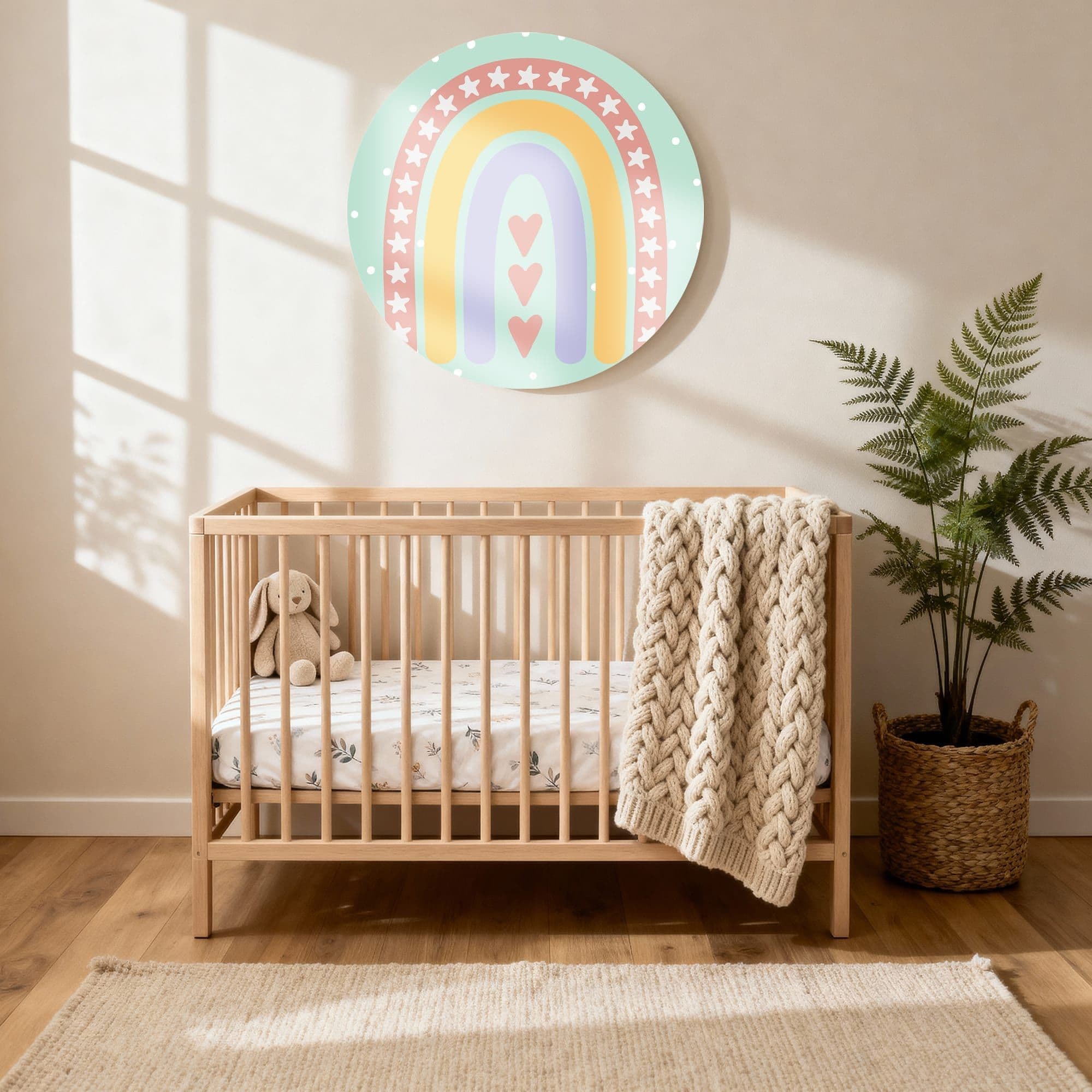 Rainbow Sweet Dreams Muurcirkel, sfeer kinderkamer met ledikant