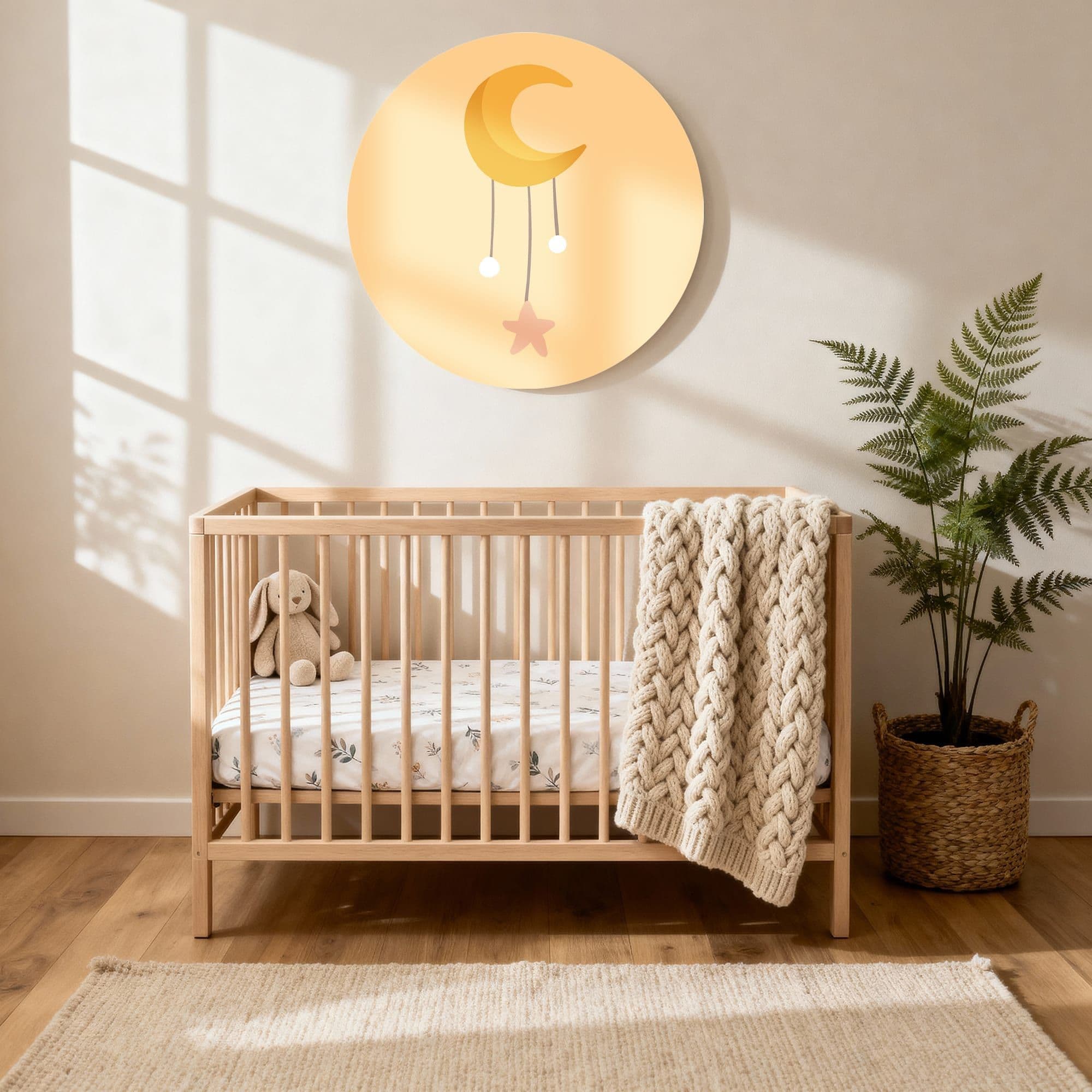 Golden Moon Dream Muurcirkel, sfeer kinderkamer met ledikant