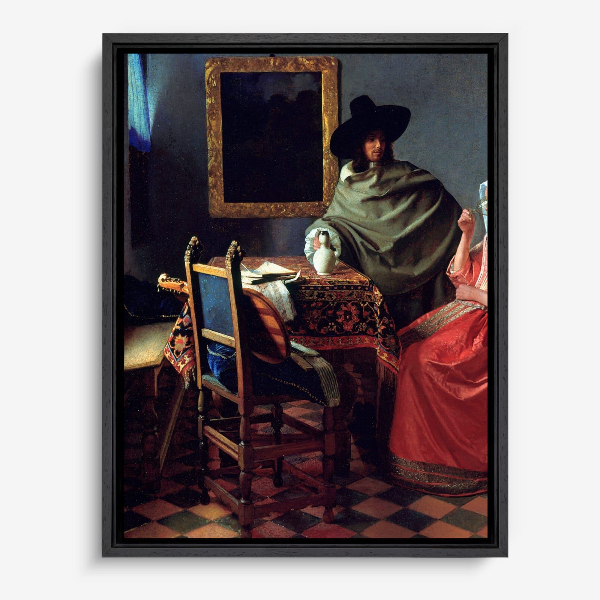 Het glas wijn - Johannes Vermeer Canvas schilderij