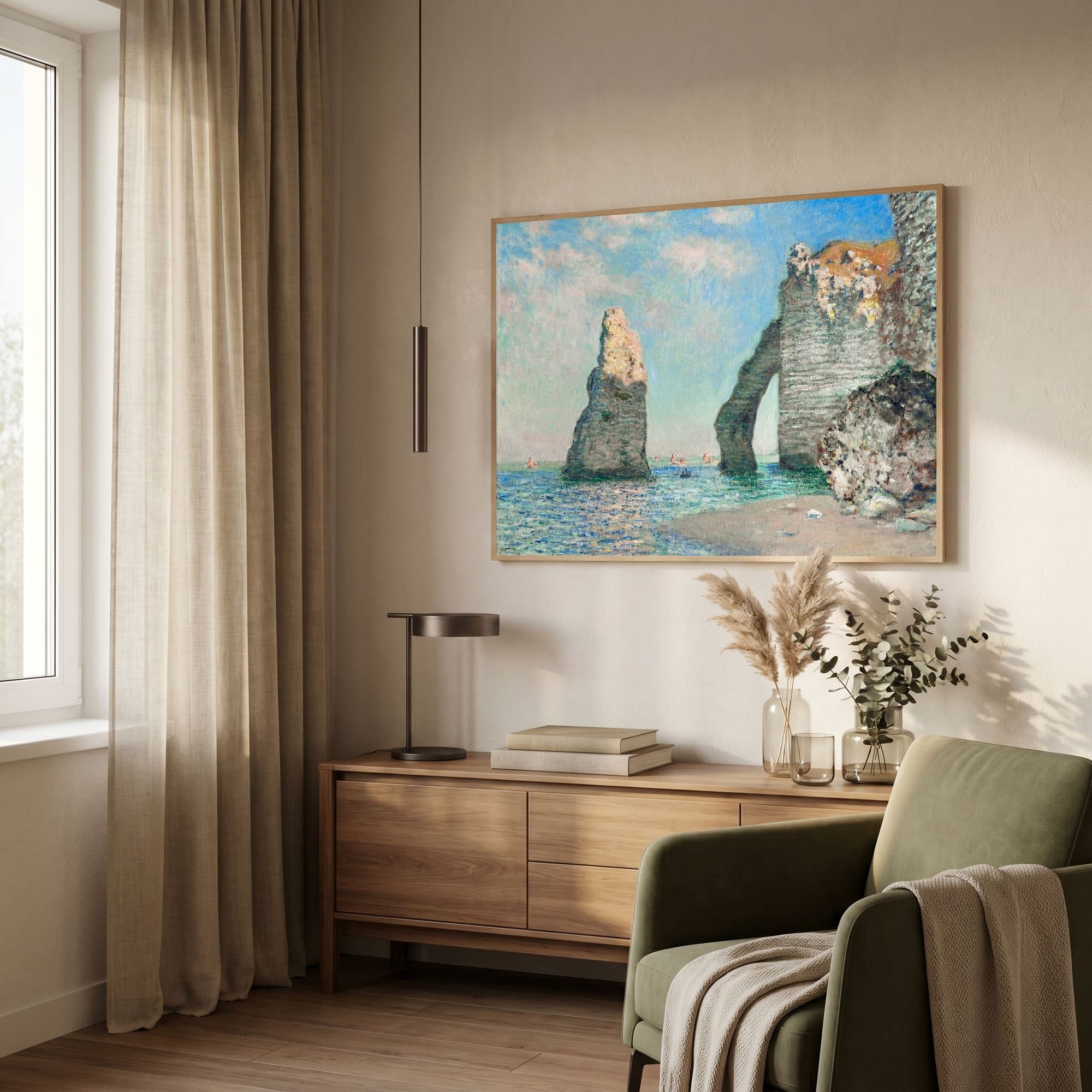 De kliffen bij Étretat - Claude Monet, sfeer woonkamer