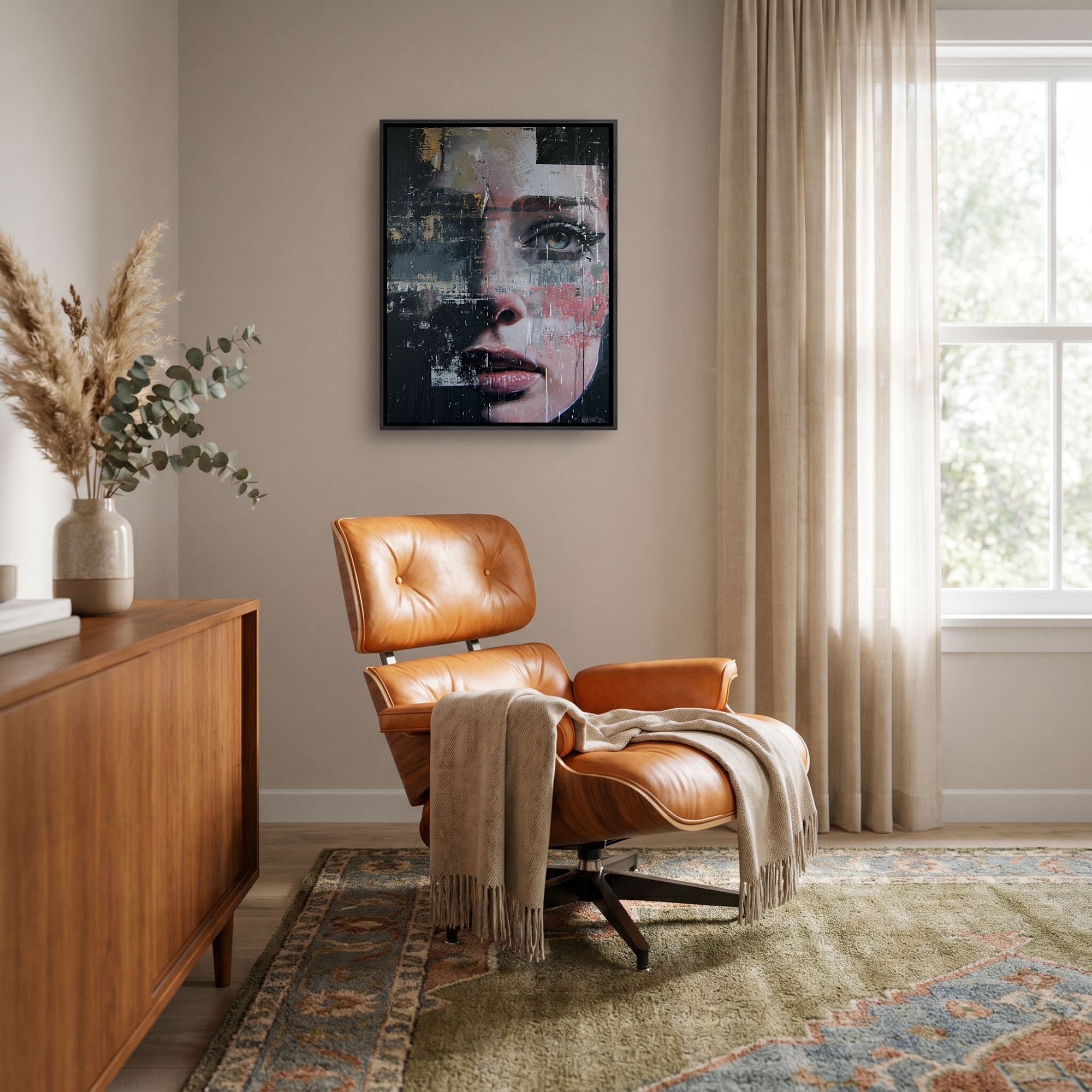 Fragmented Gaze Canvas schilderij, sfeer woonkamer