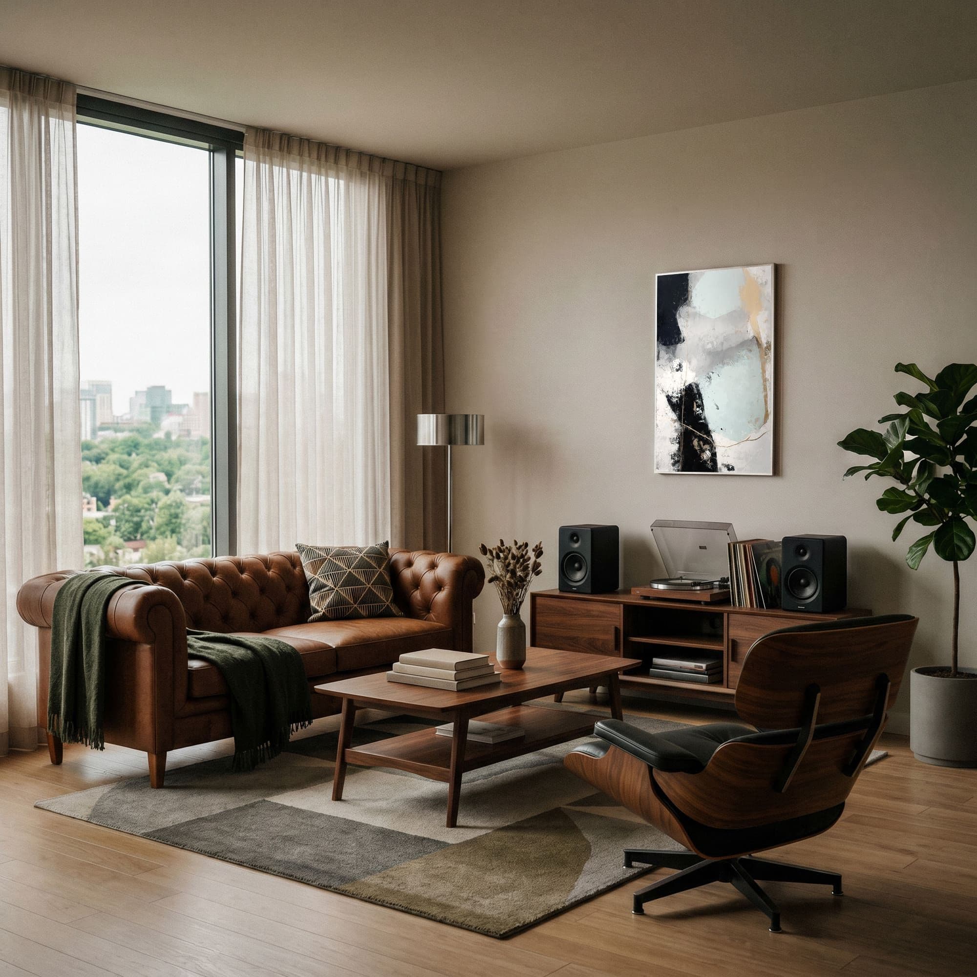 Abstract Zwart Goud, sfeer woonkamer