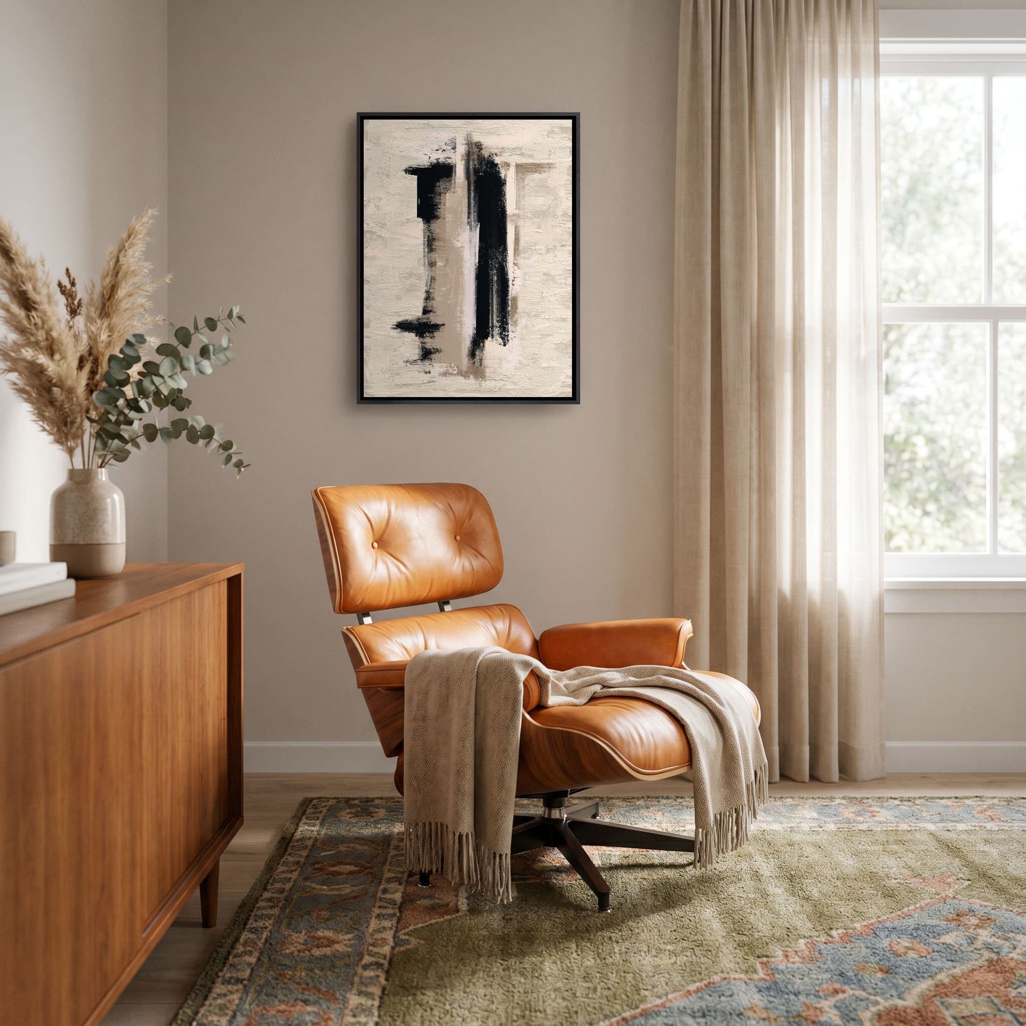 Abstract Zwart Beige, sfeer woonkamer