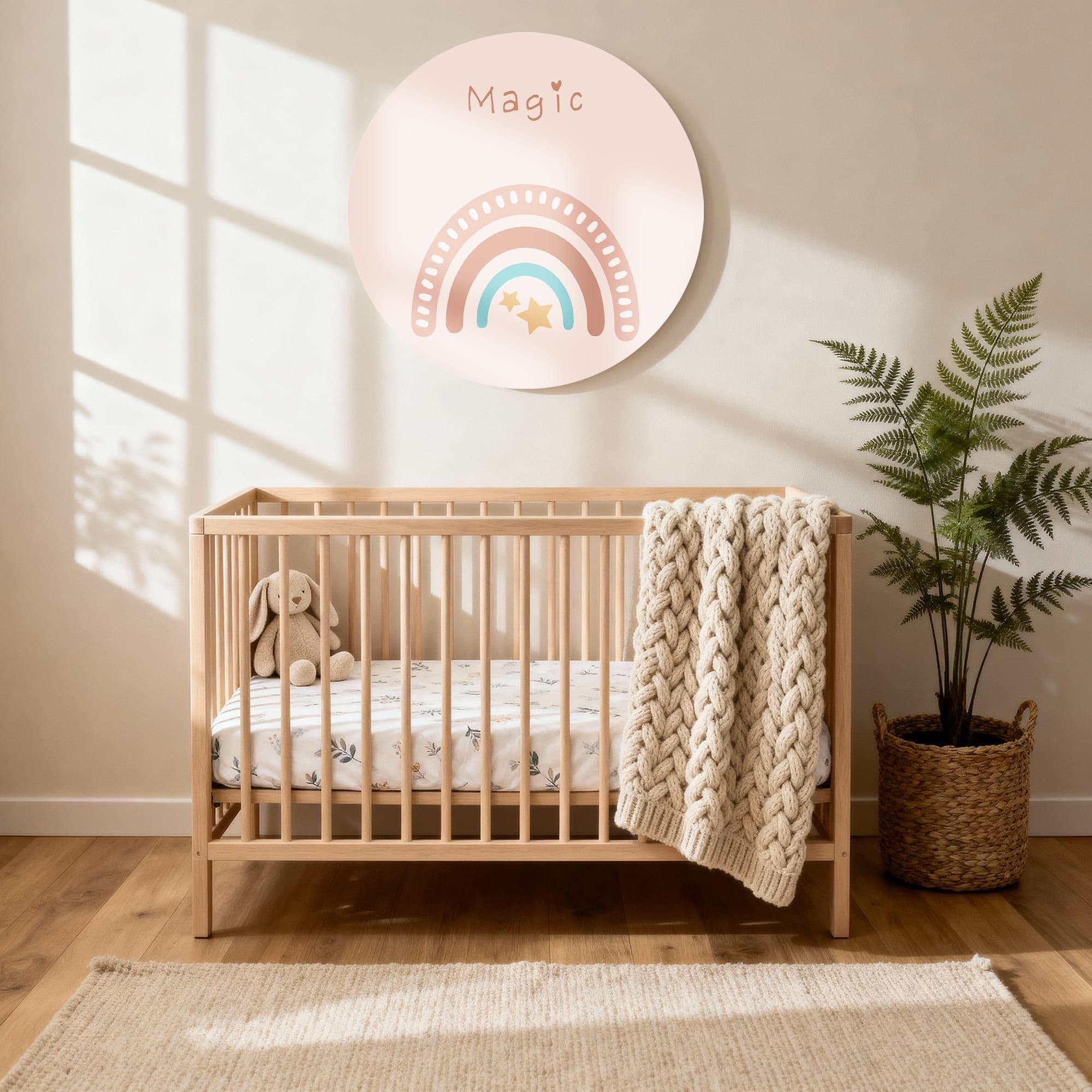 Magic Rainbow Muurcirkel, sfeer kinderkamer met ledikant