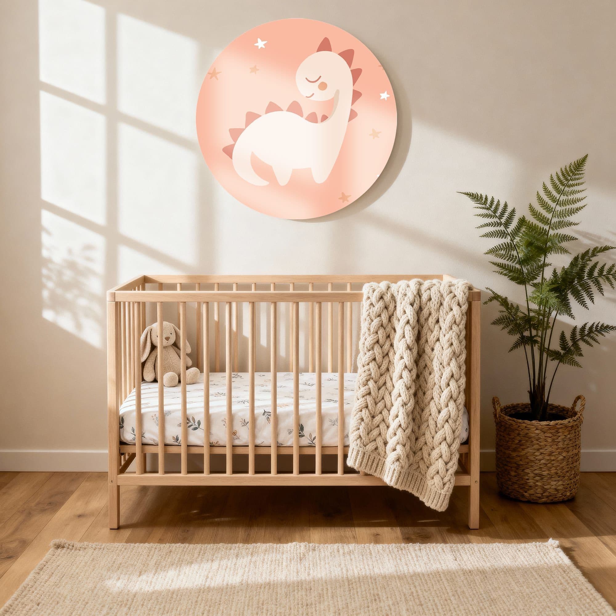 Dreamy Dino Night Muurcirkel, sfeer kinderkamer met ledikant
