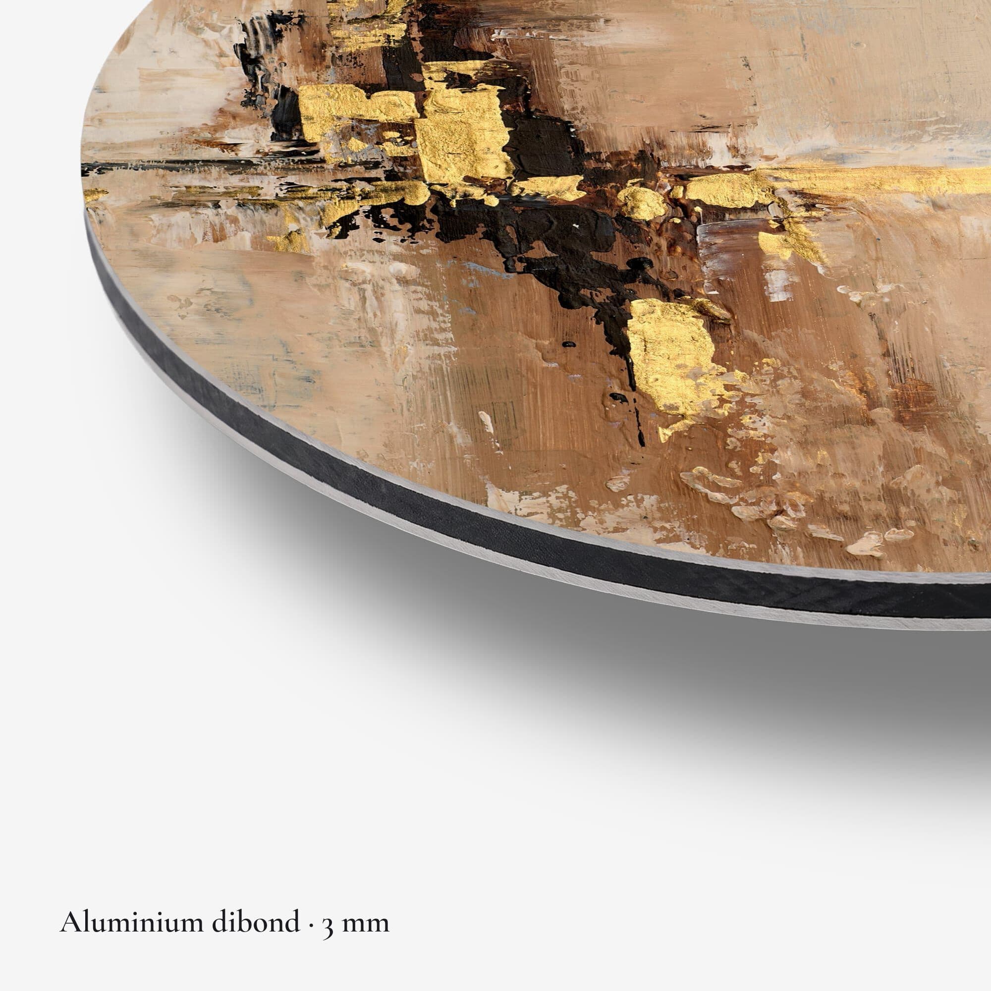 Golden Abstract Dust Muurcirkel, detail rand dibond