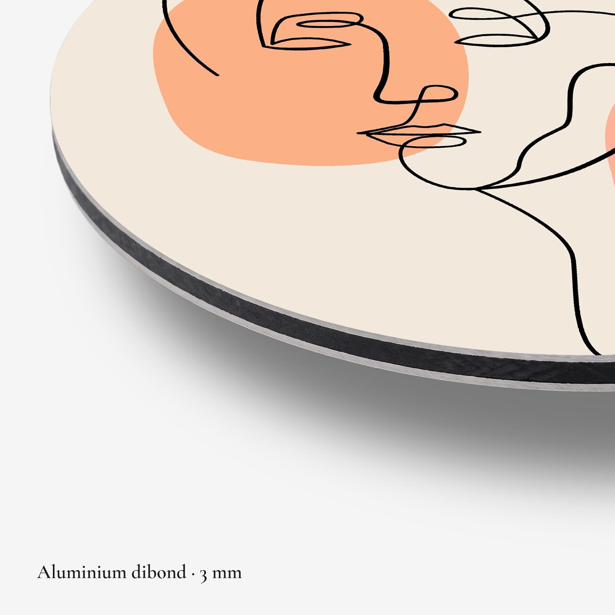 Abstract Line Face Muurcirkel, detail rand dibond