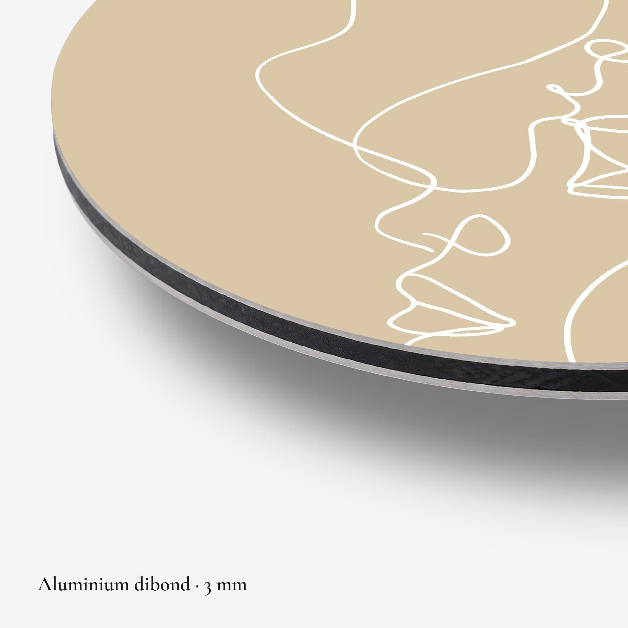 Line Art Silhouet Muurcirkel, detail rand dibond
