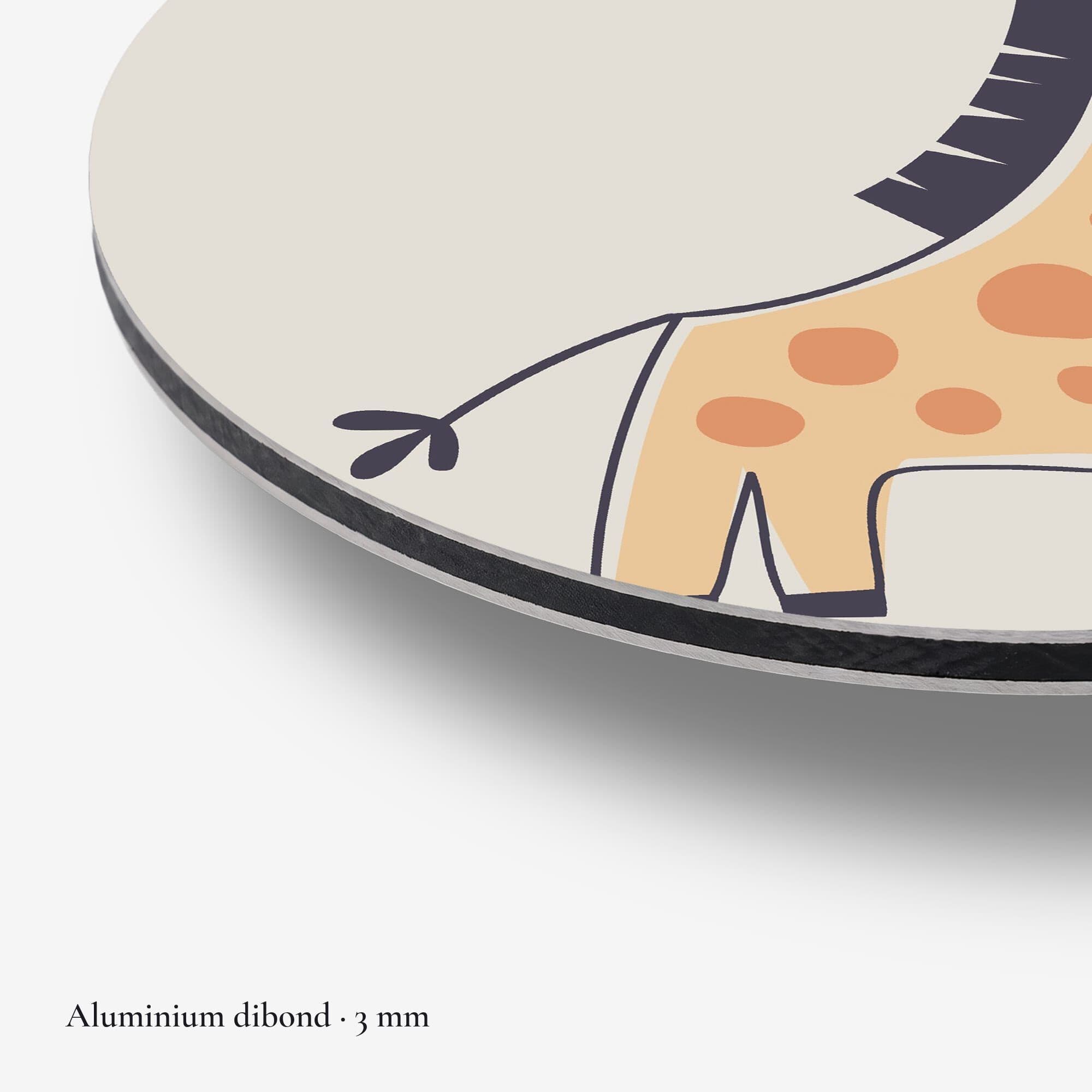 Giraffe Vriendje Muurcirkel, detail rand dibond