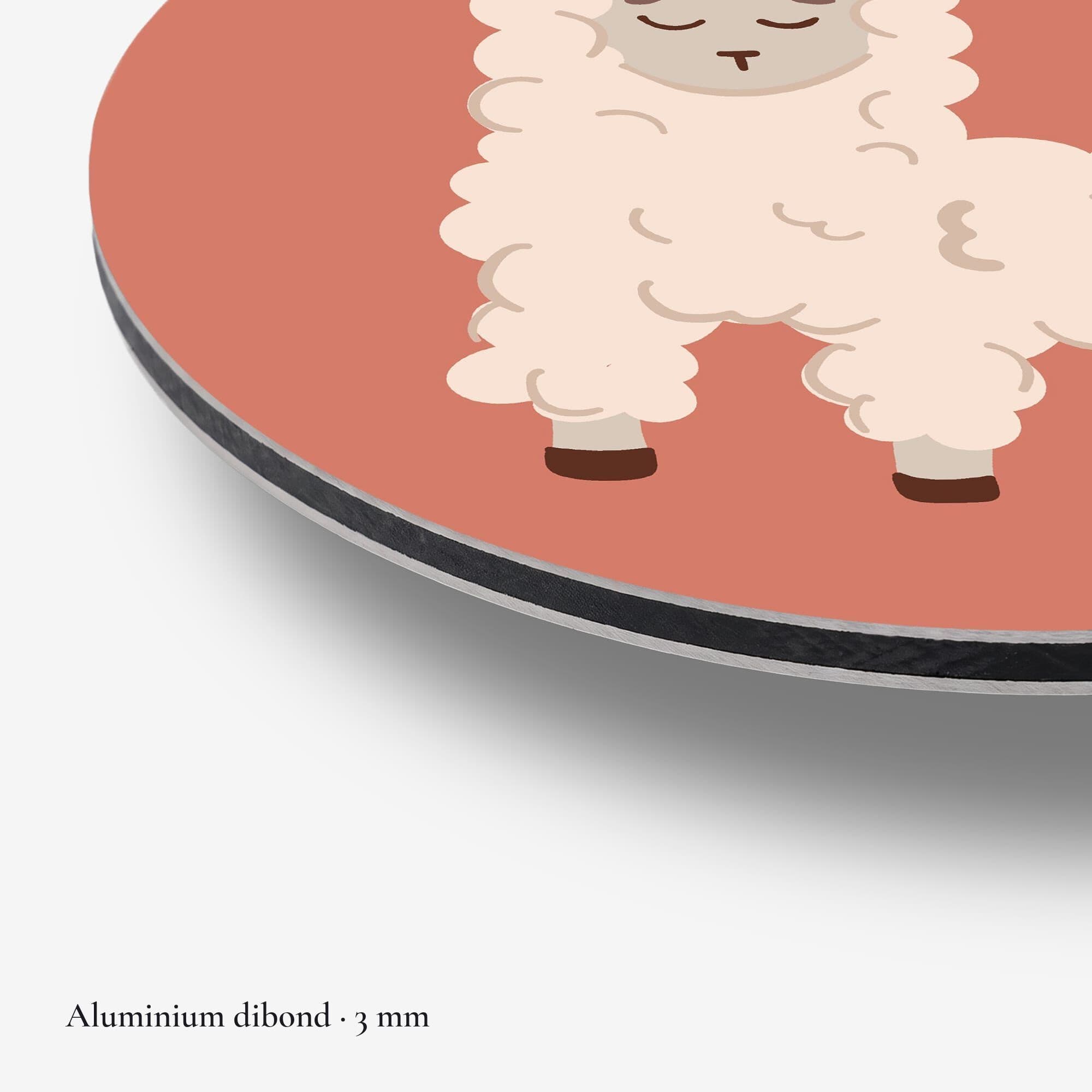 Dreamy Alpaca Muurcirkel, detail rand dibond