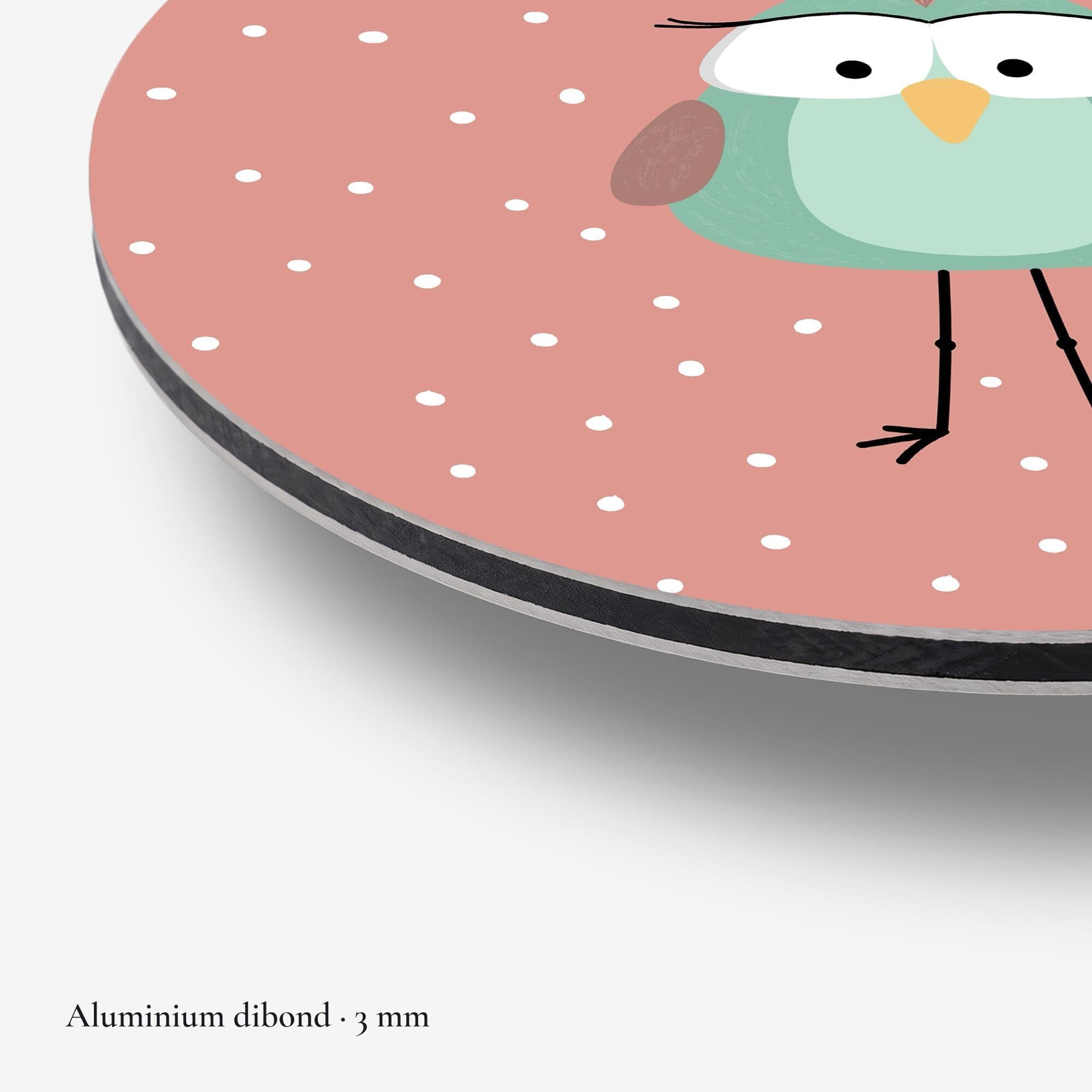 Vrolijke Vogel Stip Muurcirkel, detail rand dibond