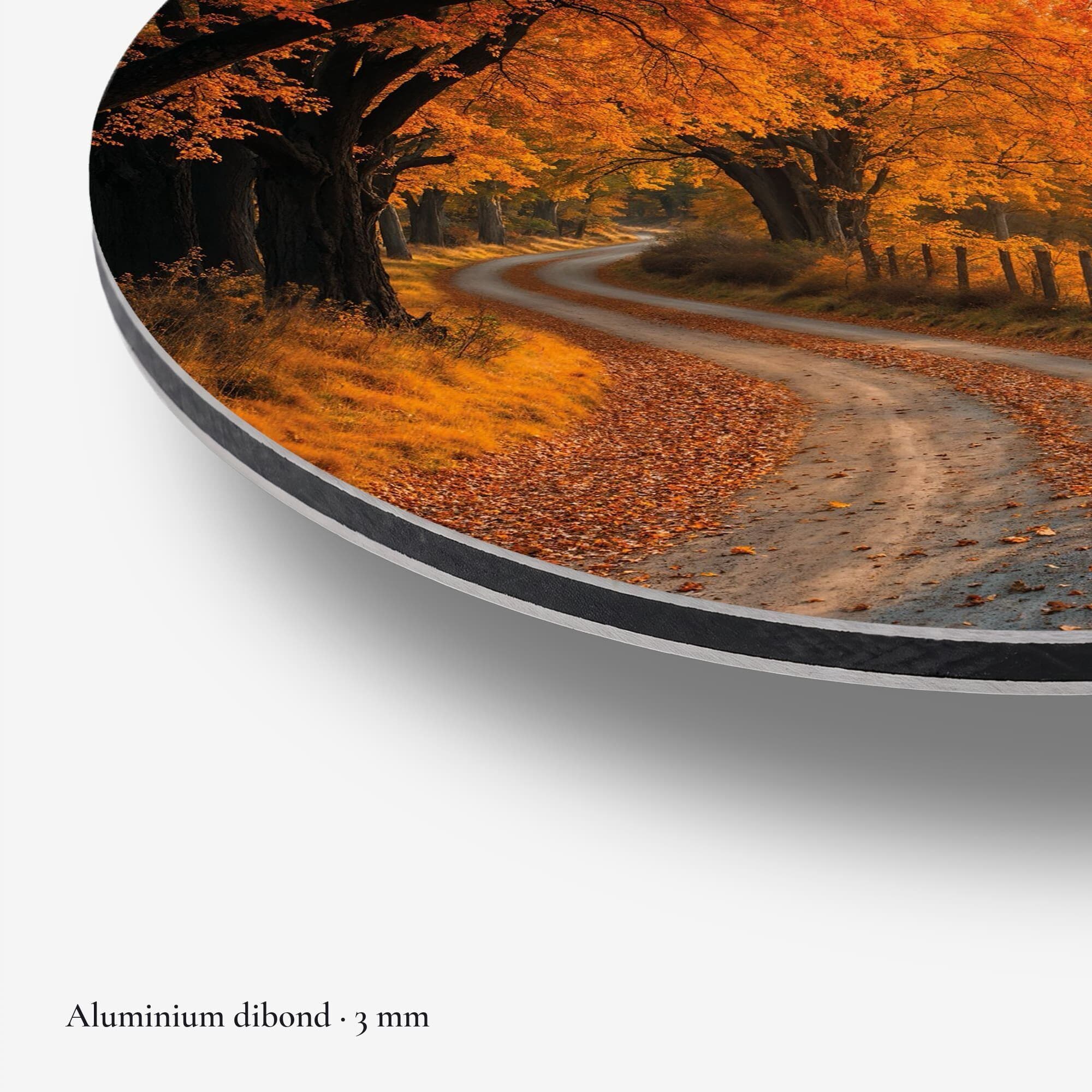 Autumn Curve Muurcirkel, detail rand dibond