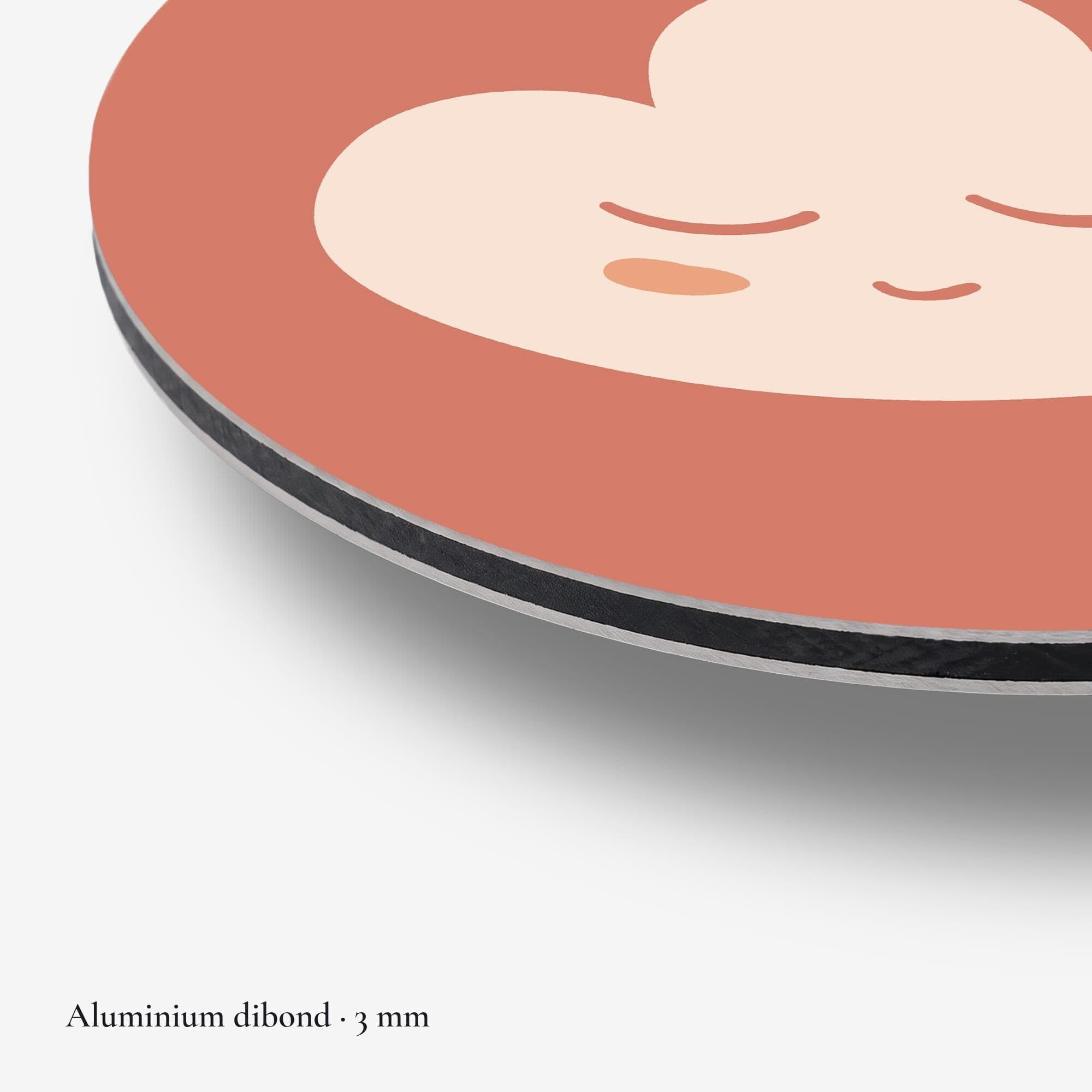 Sleepy Cloud Muurcirkel, detail rand dibond
